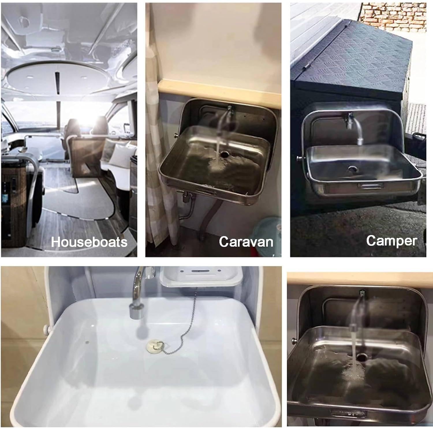Lavello pieghevole da parete con coperchio e rubinetto per casa mobile, barca, roulotte, furgoni, camper, roulotte, roulotte, barche, camper, lavello in acciaio inox 304