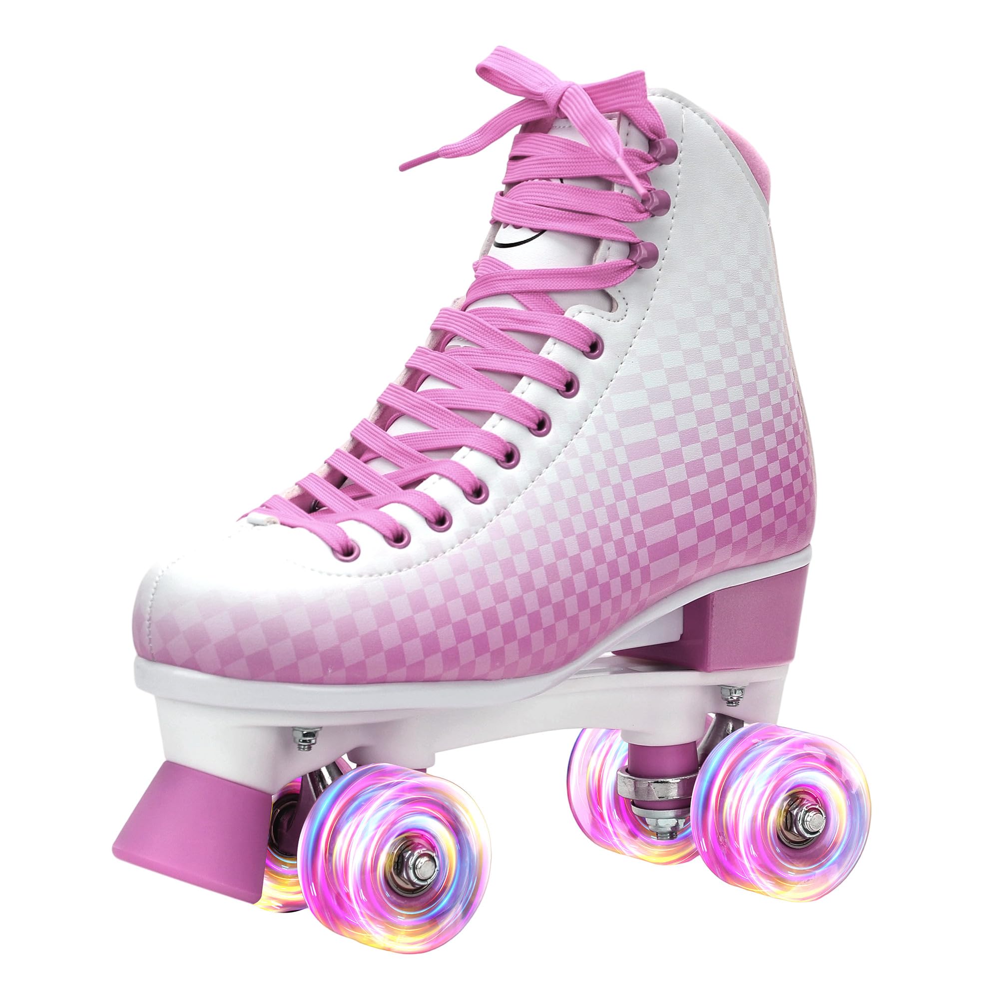 LKD Adjustable Roller Skates for Women & Men – Comfortable Quad Skates with Half-Size Adjustment, Velvet Lining, Reinforced Heel – Custom Color Options-Pink-3-4 Size
