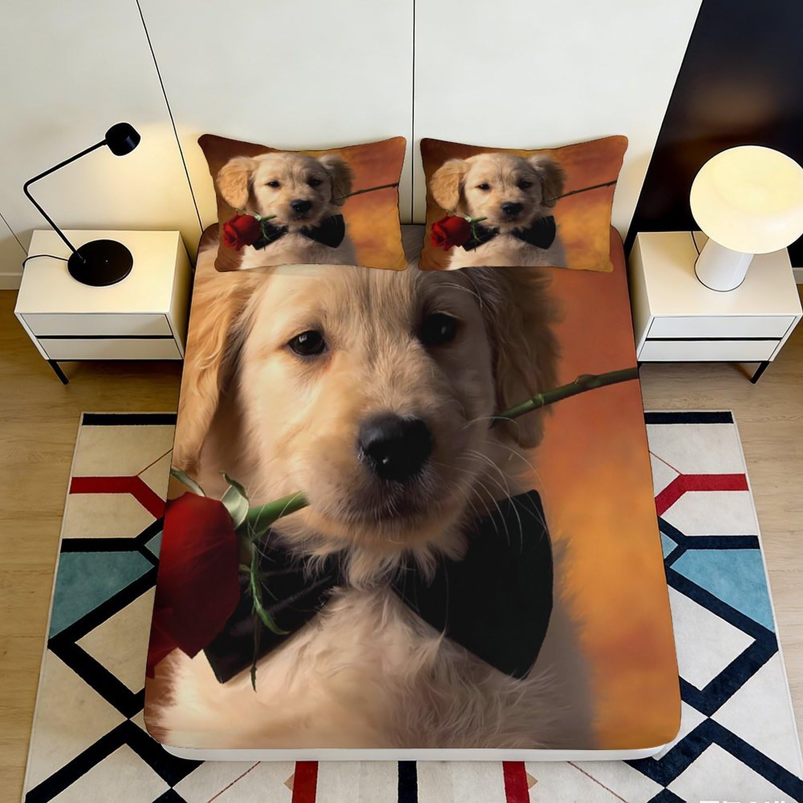 Jqzkxnhpbr Style-7 3D Printed Golden Retriever Dog Fitted Sheet Microfiber Soft Decorative Rose Bed Cover For Bedroom Guest Room 90X200x25cm