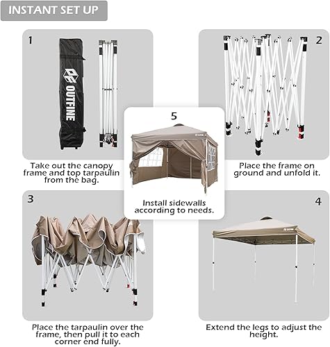 Miniatura 5 de OUTFINE - Toldo de patio de 10x10 pies, carpa gazebo instantánea comercial emergente, toldos de fiesta al aire libre con 4 paredes laterales