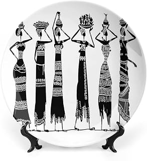 XISUNYA 7 Inch Decorative Plate, African Woman Porcelain Plate, Sketch of Local Women with Jugs Tribal Print Ornament Display Plate for Dining Table Setting, Wedding Decorations, Christmas Tablescape