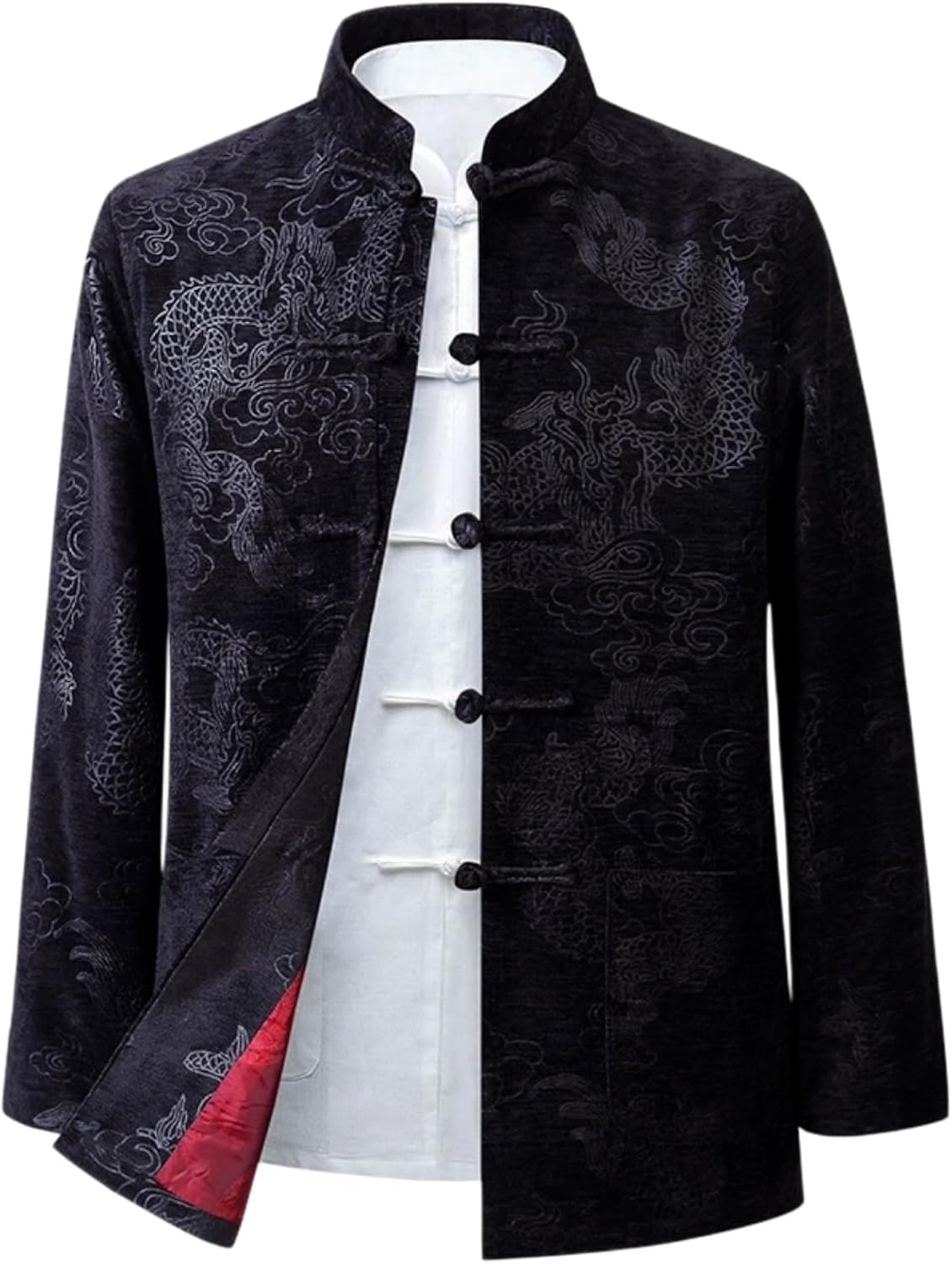 Kung Fu Tops Dragon Jacquard Tang Jacket Men Chinese Traditional Clothing Loose Tai Chi Martial Arts Long Sleeve Coat