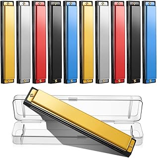 10 Pcs Harmonica Set Titanium Color Harmonica with Case Cleaning Cloth Diatonic Chromatic Musical Mouth Organ for Beginners(24 Hole 24 Tones)