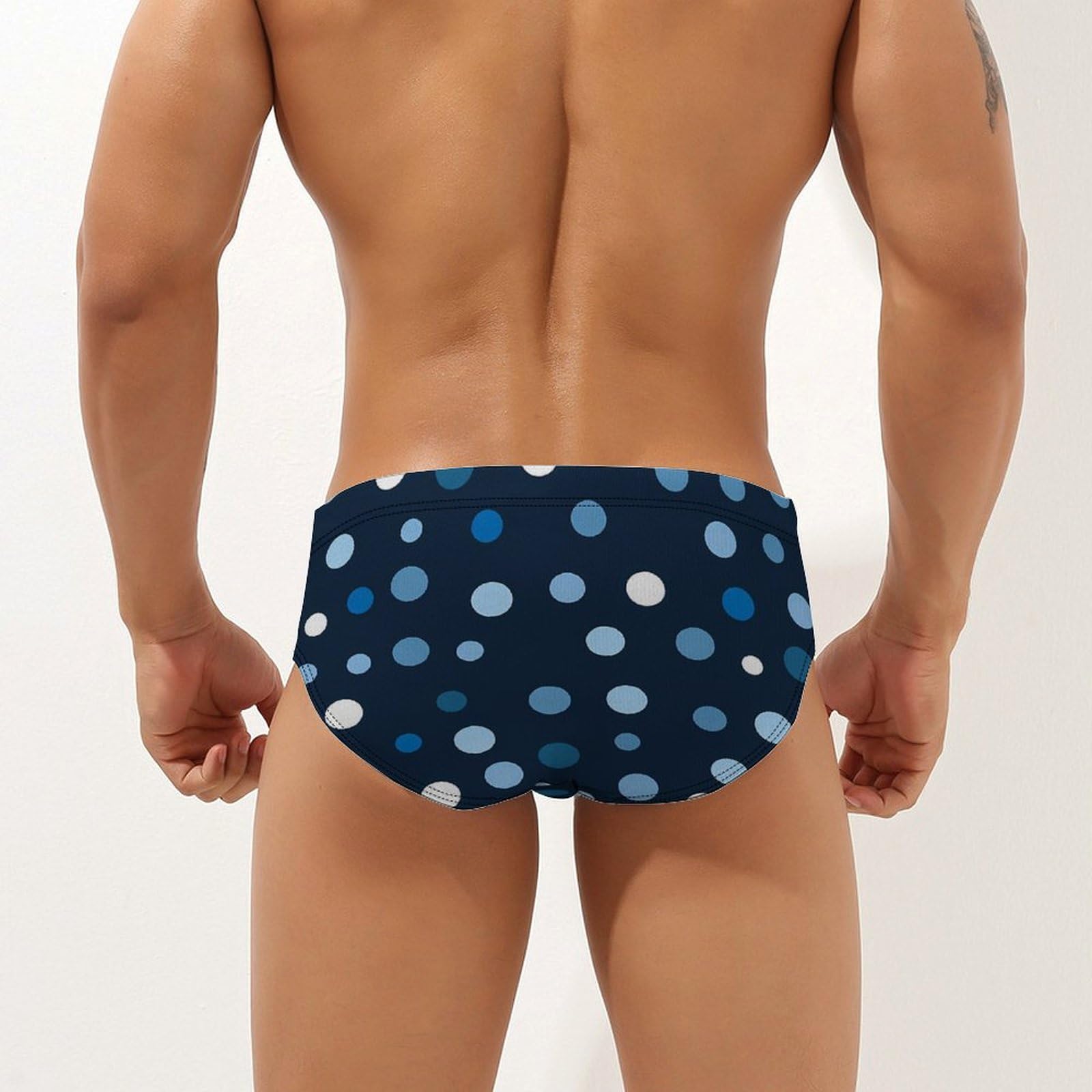 Dot Dark Blue Mens Swim Briefs Bikini Swimwear Print Beach Shorts Sexy Swimsuit 3XL