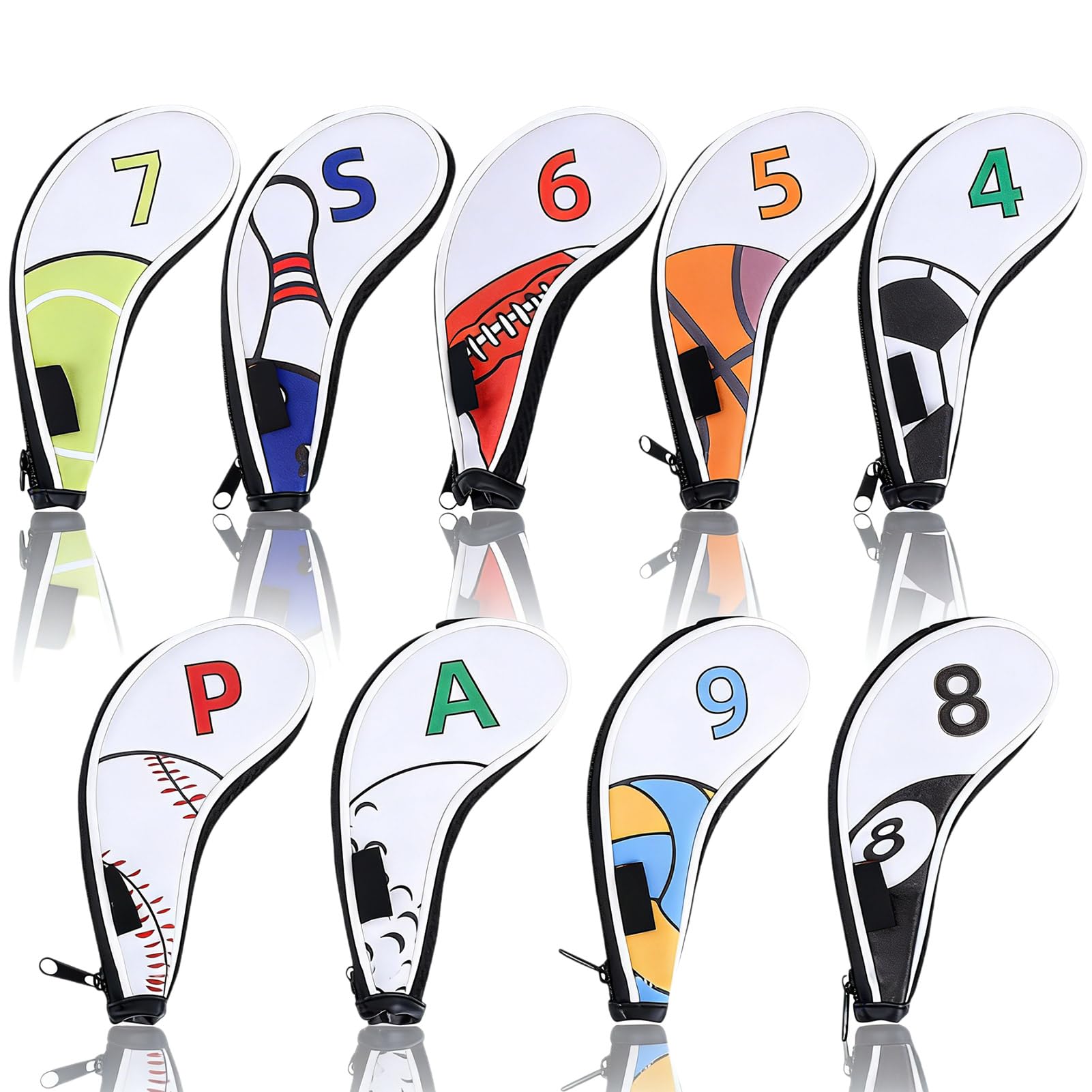 9Pcs Couvre-têtes de Clubs de Golf en Forme de Fer, Étanche Couvre-Clubs de Golf avec numéro pour Hommes Femmes, golfeurs droitiers et gauchers Compatibilité Universelle avec Tous Les fers