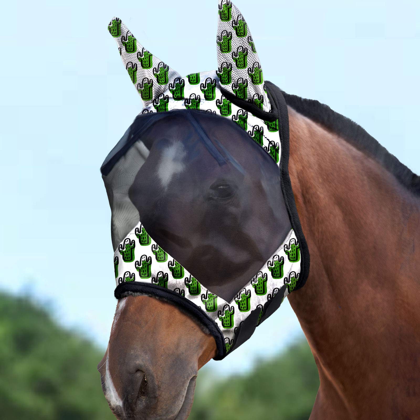 Harrison Howard CareMaster Máscara de Mosca de Caballo Estándar con Orejas Protección UV para Caballo-Estampado de Leopardo (L) — view 9