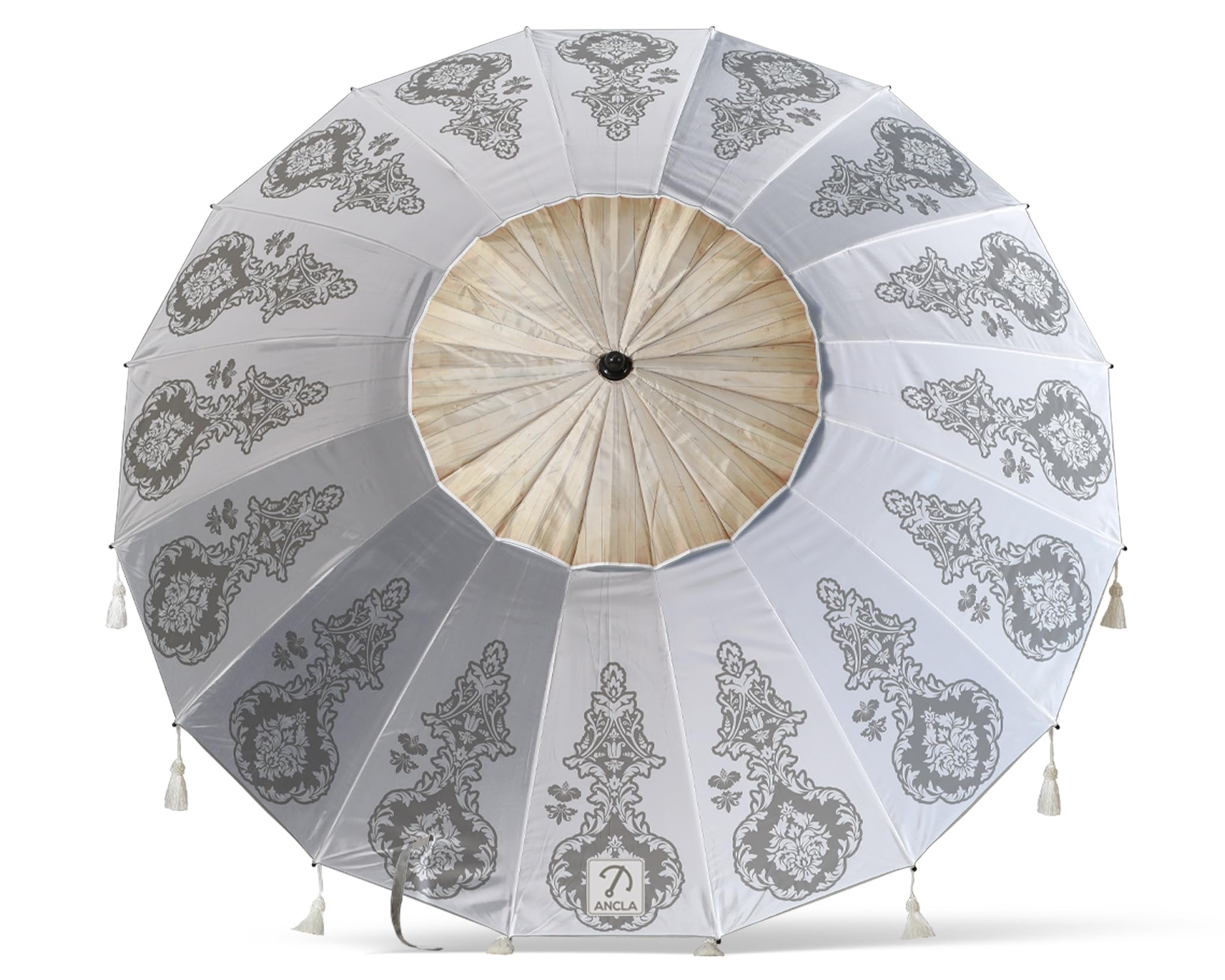 Atosa Strandschirm, Ø 180 bis 240 cm, aus Aluminium, Mandala-Design, LSF 50+, in den Farben Grau oder Weiß, weiß, 240 cm, Modell