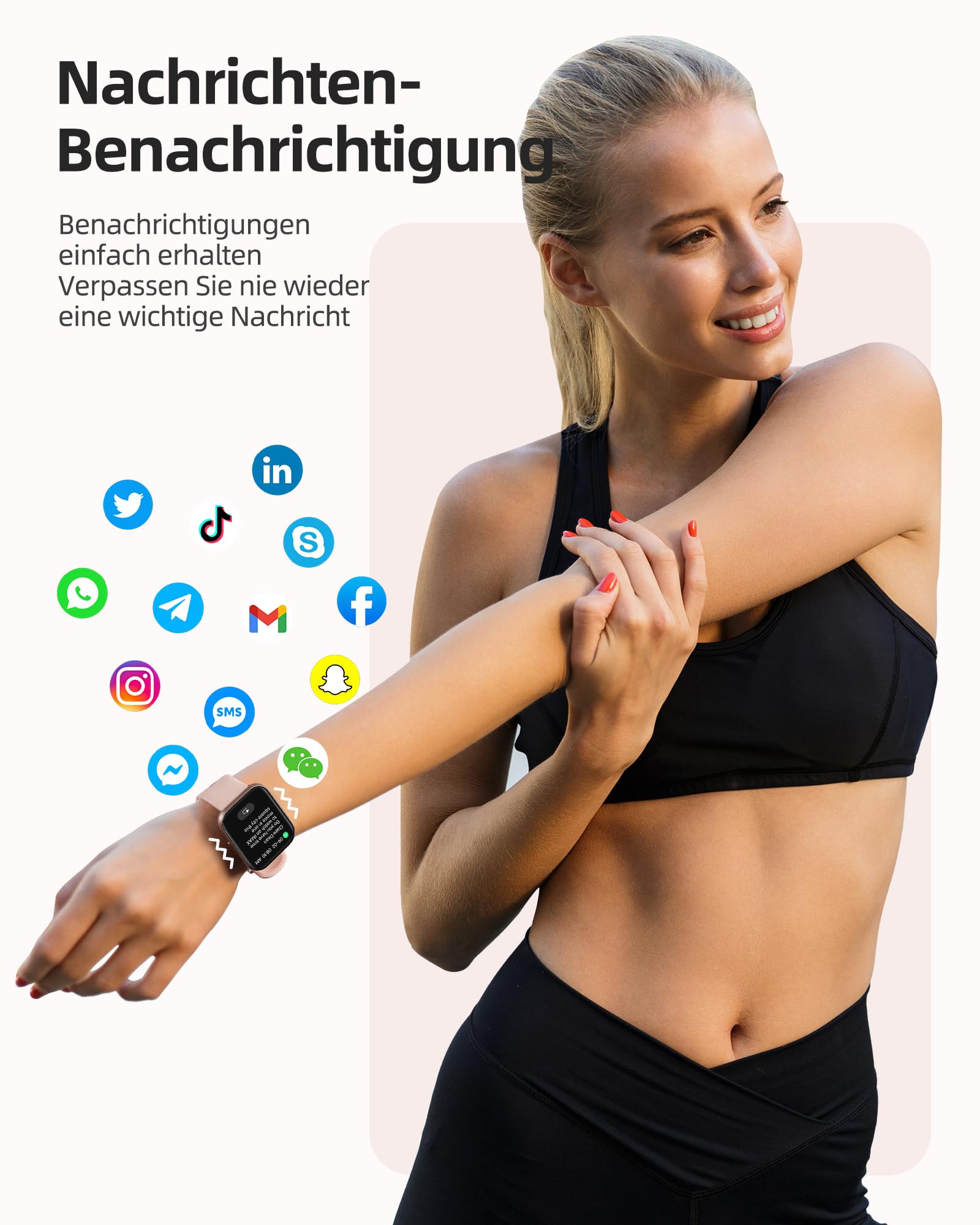 Parsonver Smartwatch Damen 5ATM Wasserdicht Sportuhr Schwimmen 1,8" HD Fitnessuhr 100+ Sportmodi Herzfrequenz Schlaftracking Android iOS Roségold FF2
