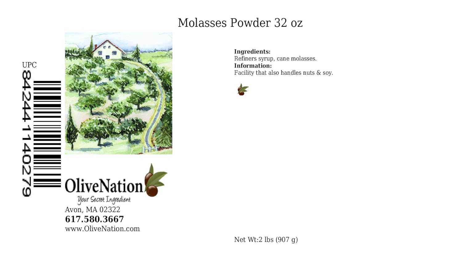 OliveNation Powdered Molasses, Dried Unsulphured Molasses Powder for Cooking, Baking, Brewing, Non-GMO, Gluten Free, Vegan - 32 ounces