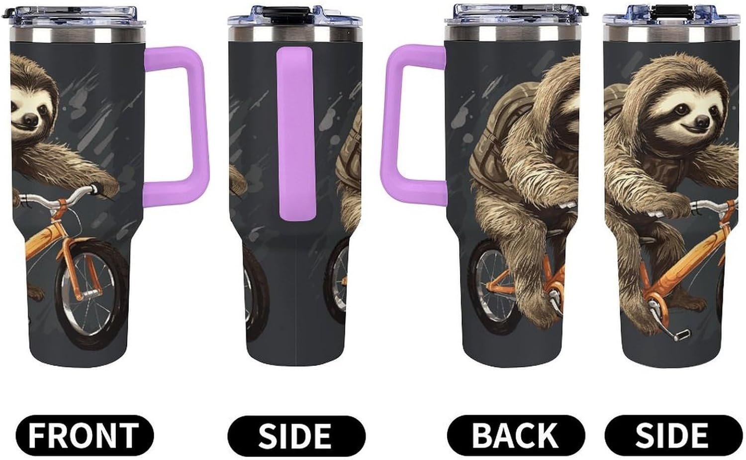 Cycling Sloth Travel Coffee Mug Reusable Durable Stainless Steel Insulated Tumbler with Handle And Straw Leak Resistant Portable Thermal Cup Gifts for Men Women 40 Oz