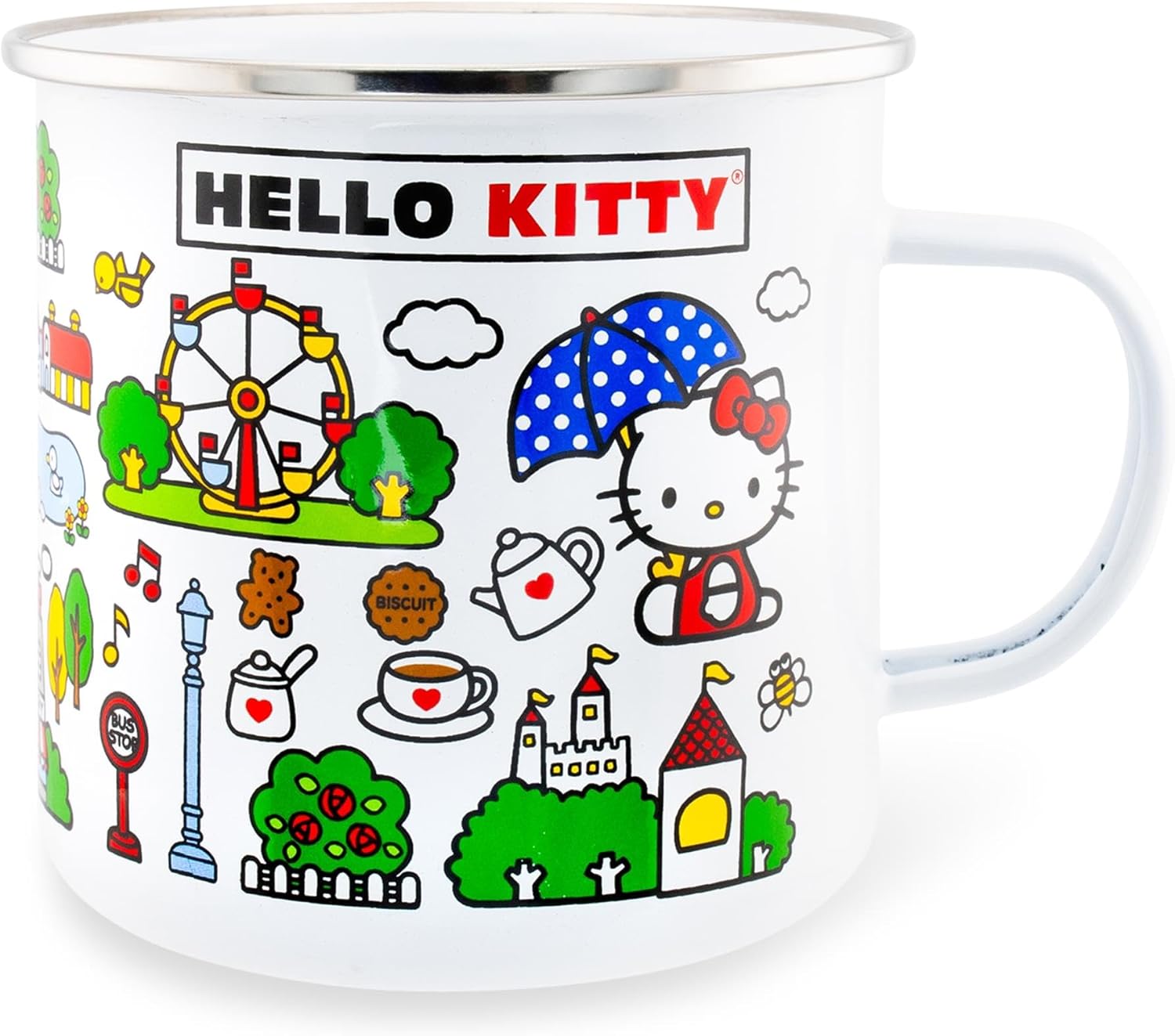 Silver Buffalo Sanrio Hello Kitty Destination Town Enamel Camper Mug | Large Coffee Cup For Tea, Espresso, Cocoa | Holds 21 Ounces