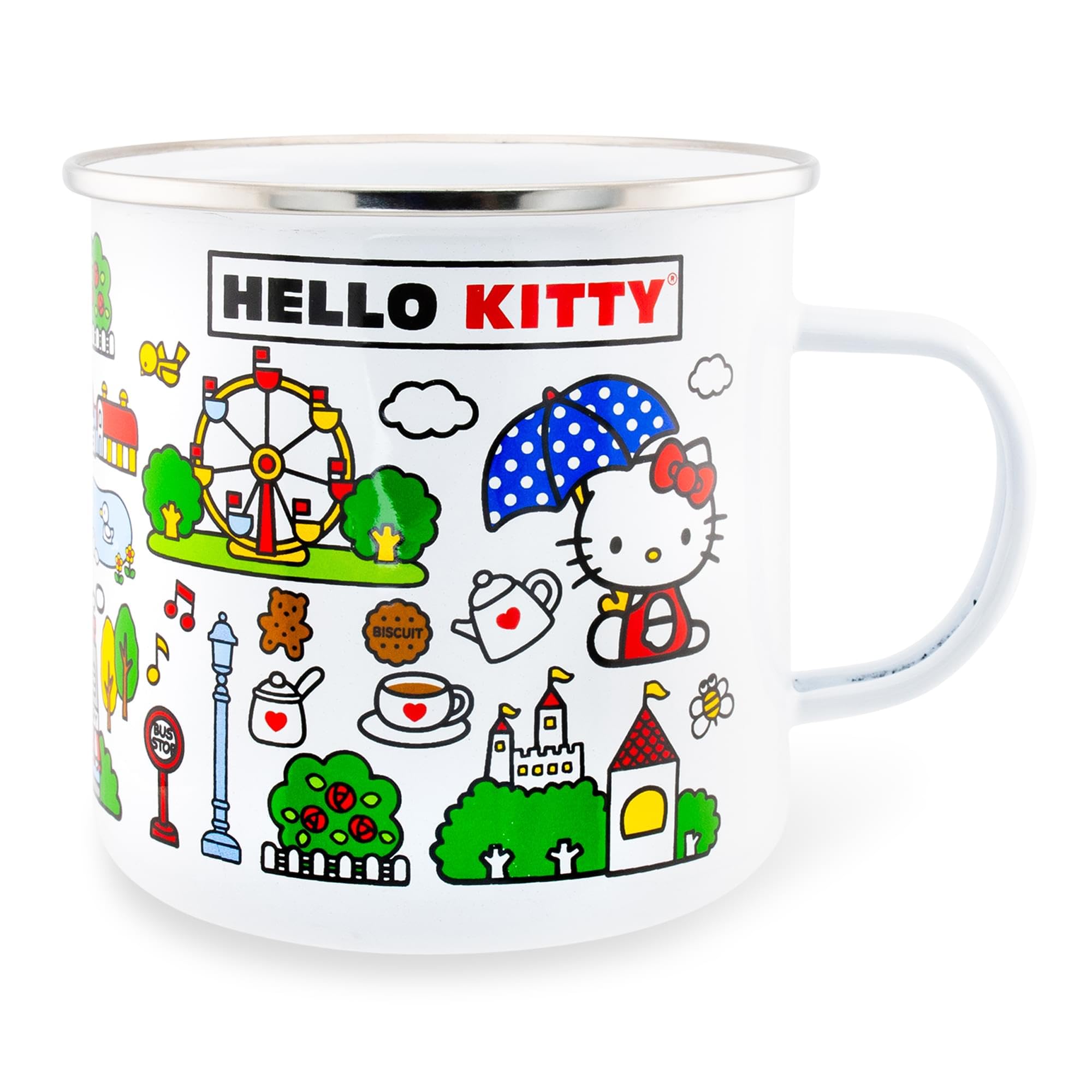 Hello Kitty Sanrio Destination Town Enamel Camper Mug | Large Coffee Cup For Tea, Espresso, Cocoa | Holds 21 Ounces