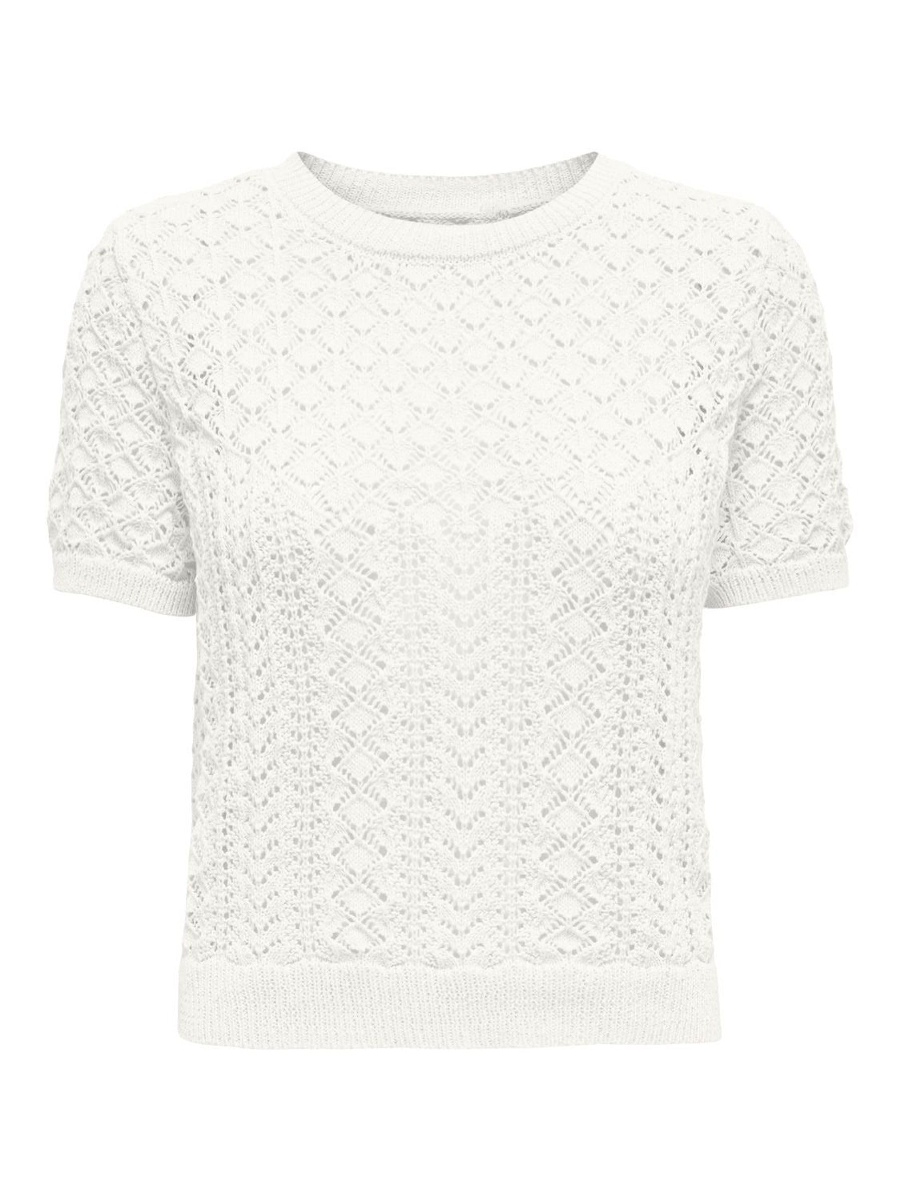 ONLY Women's Onlsaga Life Ss O-Neck Cc KNT Pullover Sweater, Cloud Dancer, M