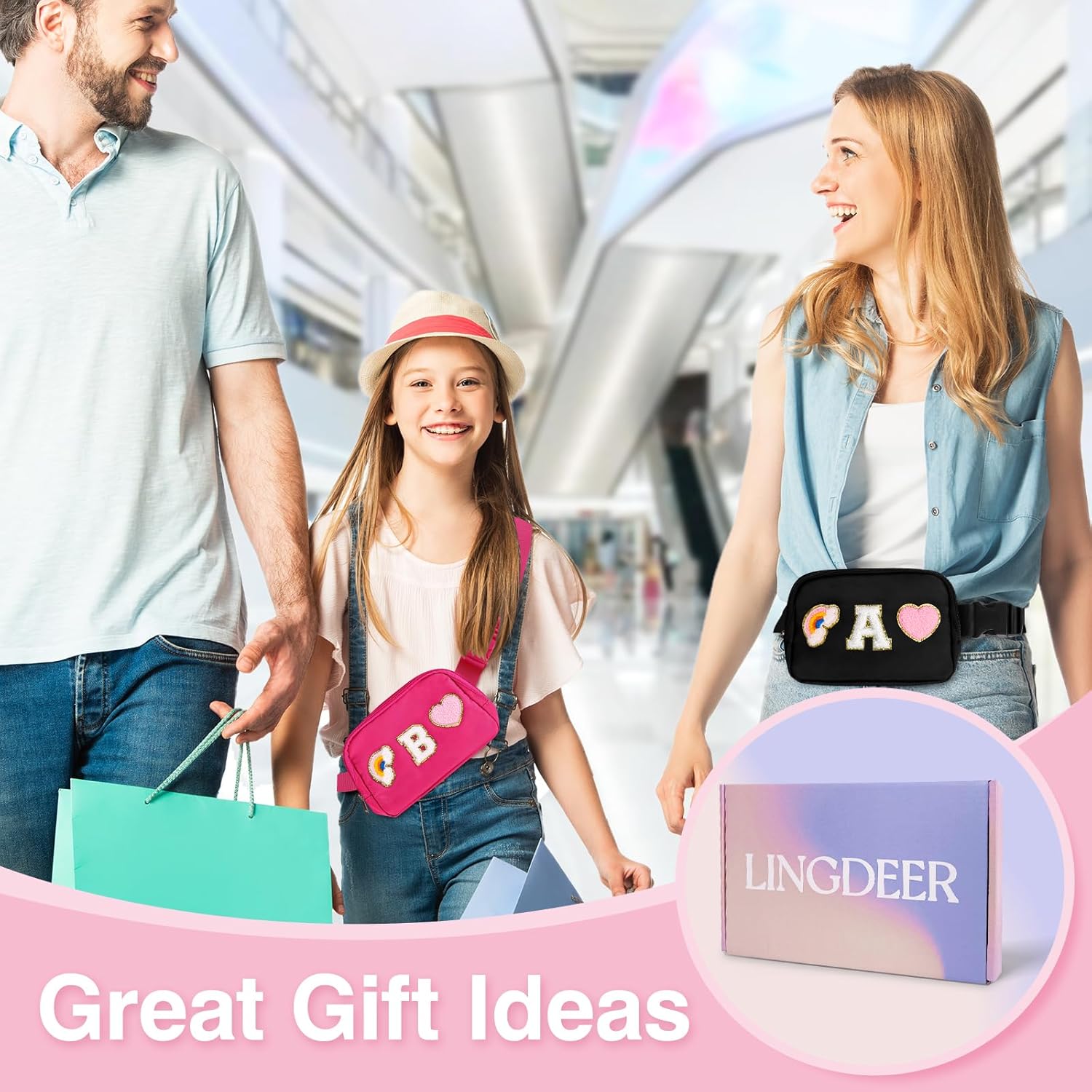 Personalized Belt Bag with Keychain, Fanny Pack for Girls Women, Initial Birthday Gifts for Teen Girls Mom Crossbody Bag Small Waist Packs Travel Essential Preppy Gifts (Hot Pink A) - Image 7