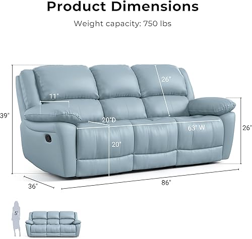 Miniatura 2 de Furniture of America Sorin Modern - Juego de sofá reclinable de cuero de 3 piezas con reposabrazos de almohada, sofá modular reclinable, sofá