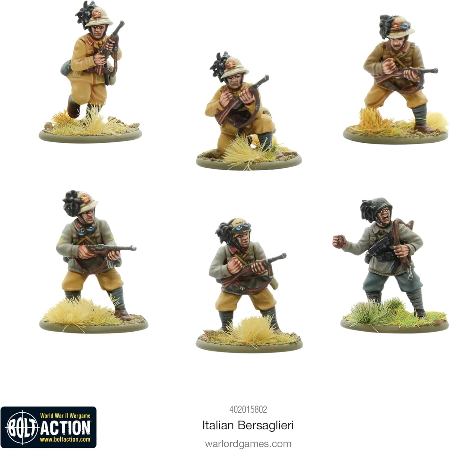 Warlord Games Bolt Action WWII Italian Bersaglieri Figures 1:56 Military Table Top Wargaming Plastic Model Kit 402015802