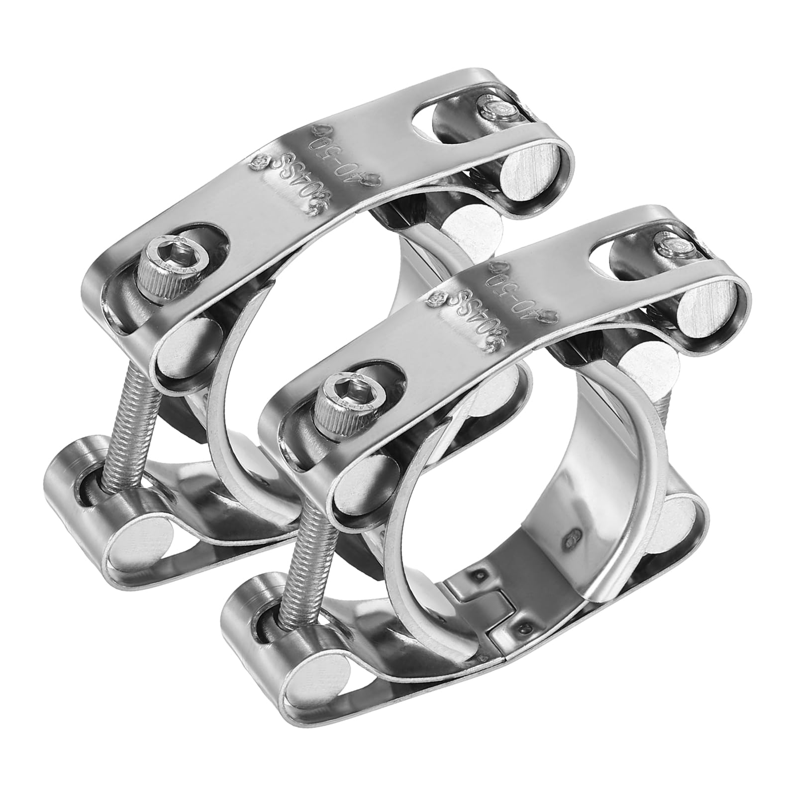sourcing map 2pcs T-Bolt Hose Clamp 40-50mm (1.6-2") 304 Stainless Steel Double Head Adjustable Intake Radiator Tube Clamps for Automotive Plumbing Industrial Intercooler Pipe