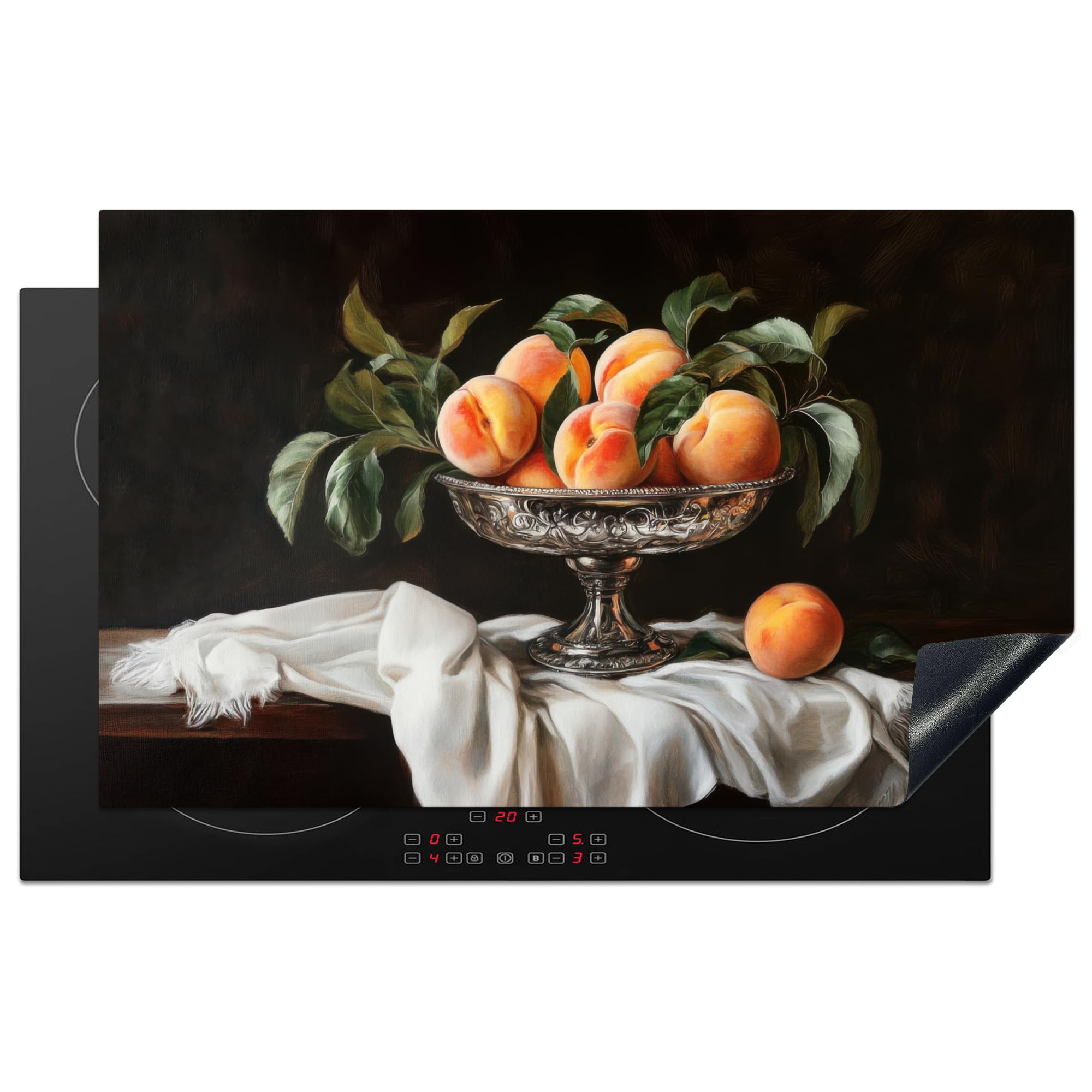 KitchenYeah© Induction Hob Protector Mat 20.3"x32.7" / 83x51.5 cm Cooker Top Protectors Cover Ceramic Covers Electric Hobs Vinyl Still Life - Peaches - Vintage