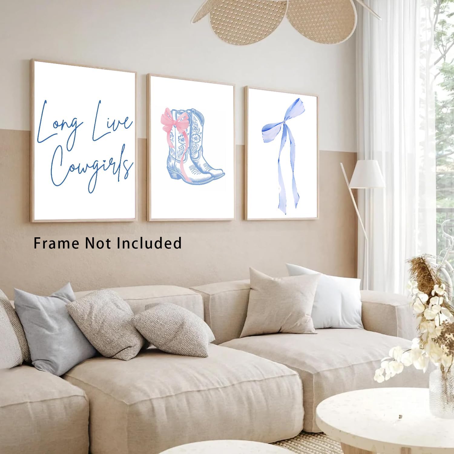 3 Pcs Long Live Cowgirls Wall Art Blue Bows Canvas Wall Decor Trendy Western Cowgirl Boots Preppy Paintings Prints Posters for Preppy Girly Dorm Apartment Bedroom Living Room 16x24in Unframed