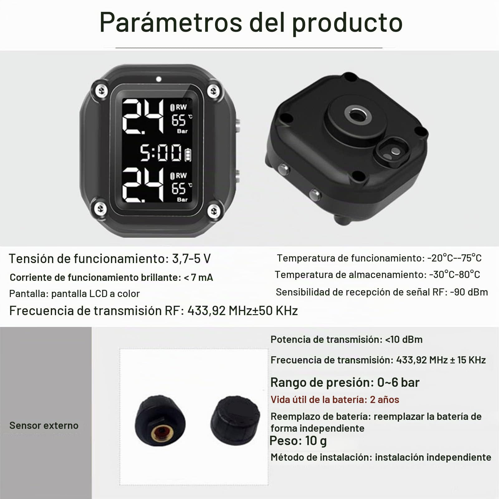 Shkalacar Manometro Presion Neumaticos TPMS para Motocicletas, Inalámbrico Medidor Presion de Carga USB con 2 Sensores Externos Pantalla LCD Digital para Moto de Dos Ruedas
