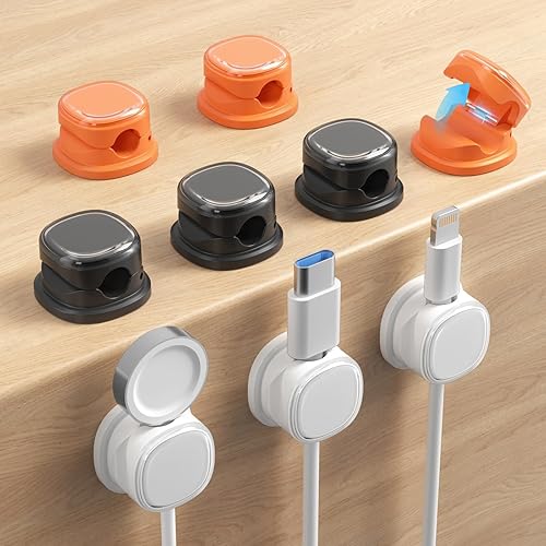 Miniatura 10 de Paquete de 9 organizadores de cables, gestión de cables de resorte, bonitos clips adhesivos para cables, cargador de teléfono para escritorio,