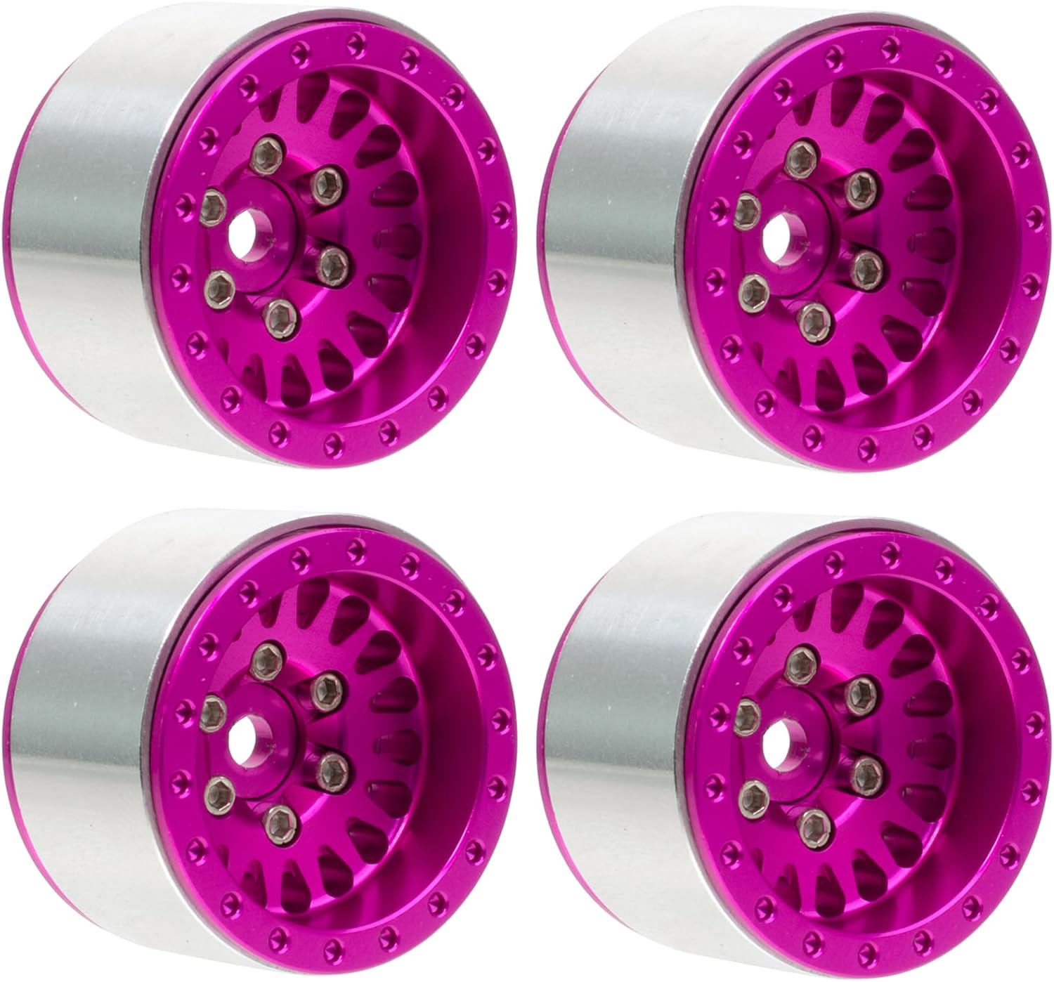 1.0" CNC Aluminum Beadlock Wheel Rims for 1/18 TRX4M 1/24 Axial SCX24 AX24 FMS FCX24 RC Crawlers Car Upgrade (Pink)
