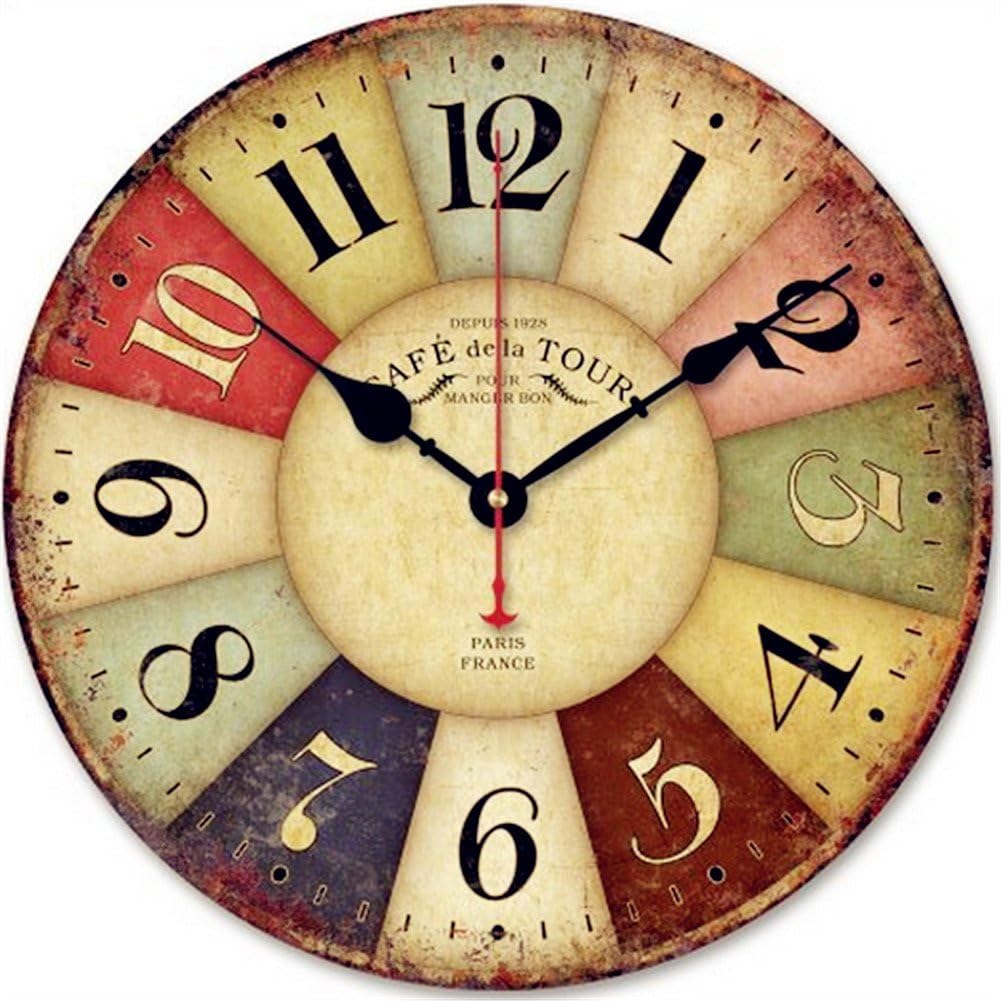 SKMEI GZ-034 Tuscan Style Non-Ticking Silent Wood Wall Clock, 12-Inches