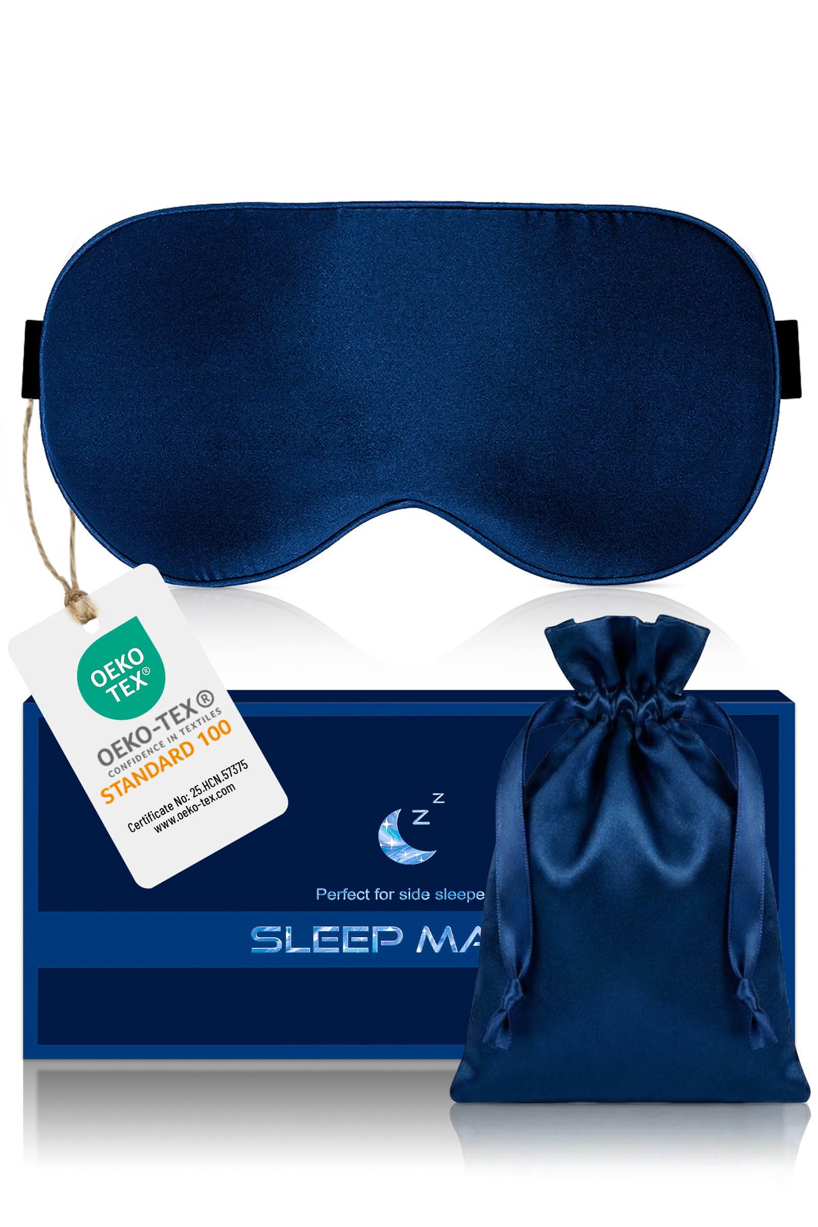 Aosun Schlafmaske Seide für Seitenschläfer, 100% Bio Maulbeerseide, 100% Lichtblockierende Schlafbrille mit Verstellbarem Band für Frauen & Herren & Kinder, Kompakt Schlaf Augenmaske für Reise Gadget