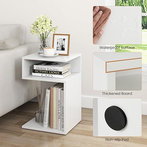 Miniatura 7 de Giantex Juego de 2 mesas auxiliares de 3 niveles, mesa auxiliar en forma de S con 2 compartimentos de almacenamiento abiertos, mesita de noche