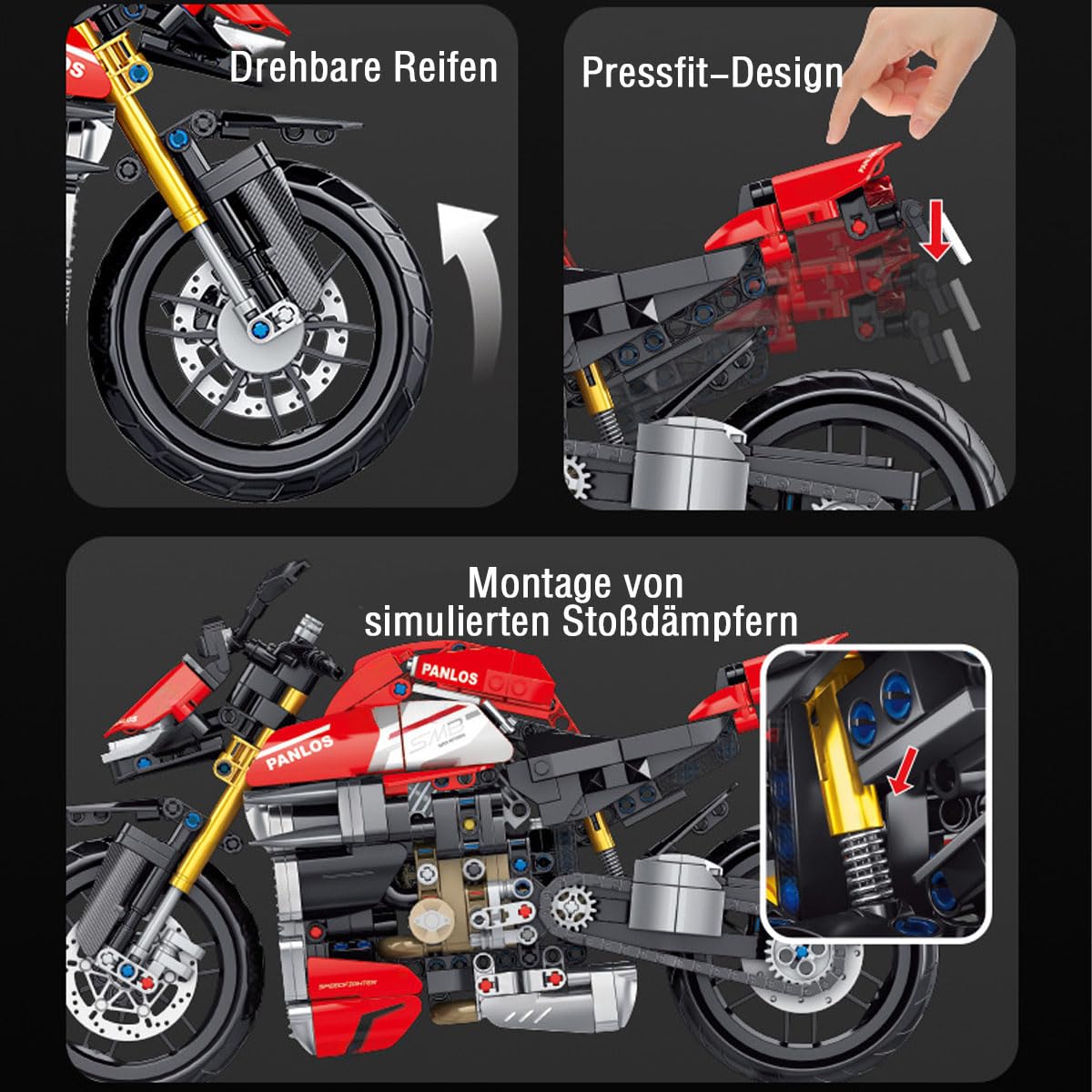 Technik Motorrad für Streetfighter V4 SP, 981 Teile Technik Rennen Motorrad Bausteine Modell Bauset, MOC Klemmbausteine Supermotorrad Modell für Jugendliche Erwachsene