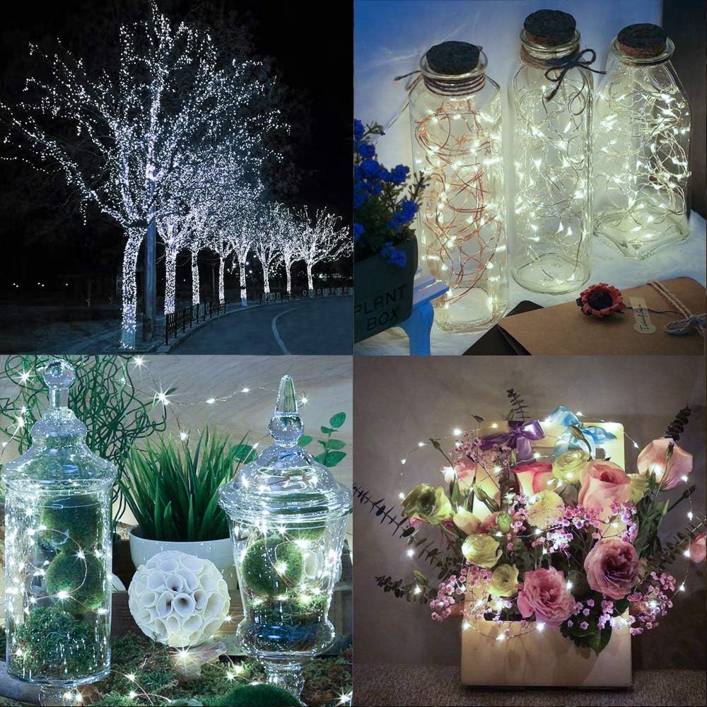 Outdoor Solar String Lights - 2 Pack 39.4FT 100 LED Solar & USB Powered Fairy Lights 8 Modes Waterproof Silver Wire for Patio Yard Wedding Outdoor Indoor Decor (Cool White)