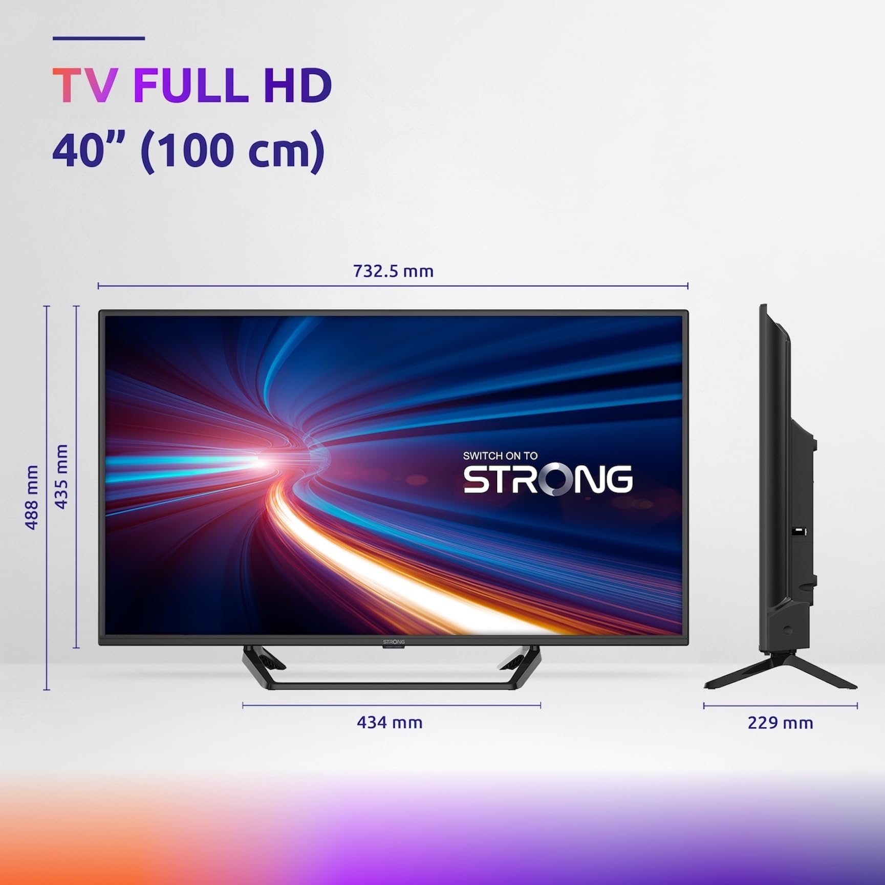 Strong SRT40FF2003C tv 40 pollici stand centrale hotel mode semplice da usare. Con Decoder digitale terrestre T2 incorporato. Possibile sistemazione su superfici ristrette o a muro, nero