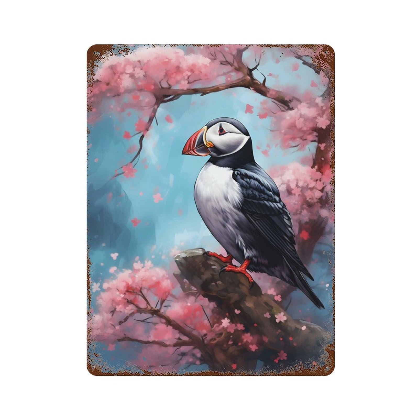 Puffin Watercolor 15.7"x11.8" Aged Metal Wall Plaque, Retro Wall Decor for Farmhouse, Kitchen And Entryway Decor