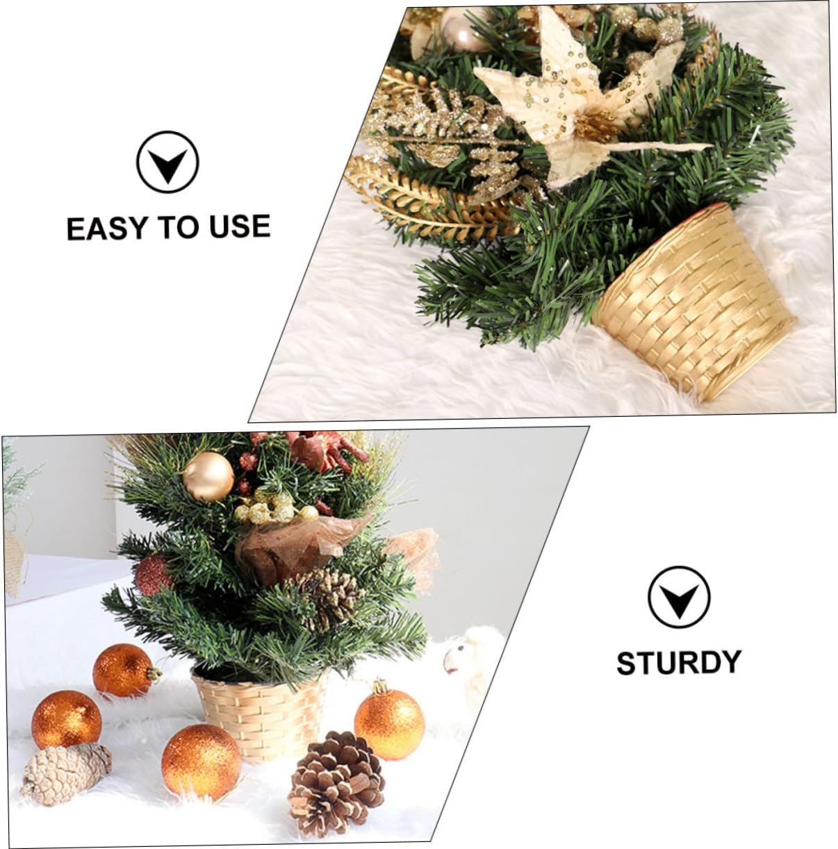 6pcs Tabletop Christmas Tree Base Pine Tree Holder for Festive Indoor Decor Easy to Install Xmas Stand Fixed Design Woven Basket Look