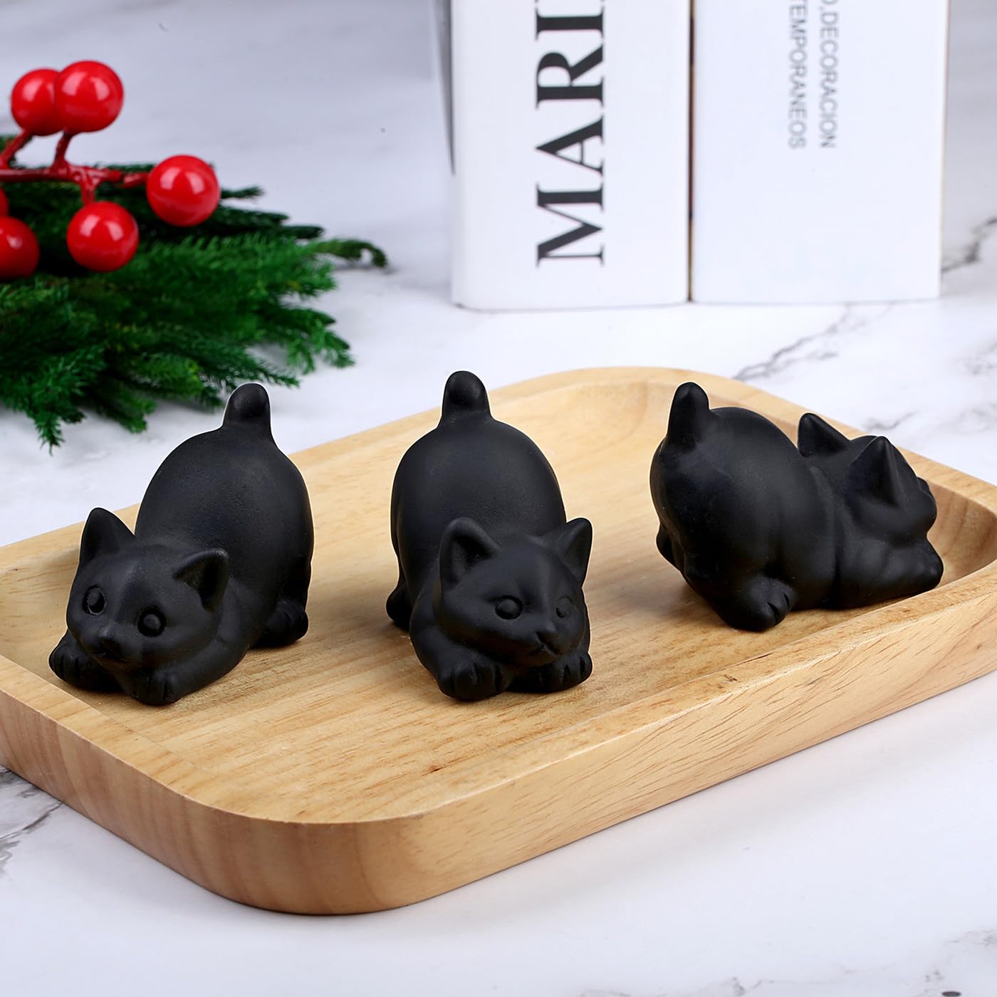 GUJOXILA 2" Matte Black Obsidian Healing Cryatal Black Cat Ornaments Gifts for women Cat Lover Cats Themed Statue Figurine Witchy Lucky Presents Office Desk Home Decor - Image 3