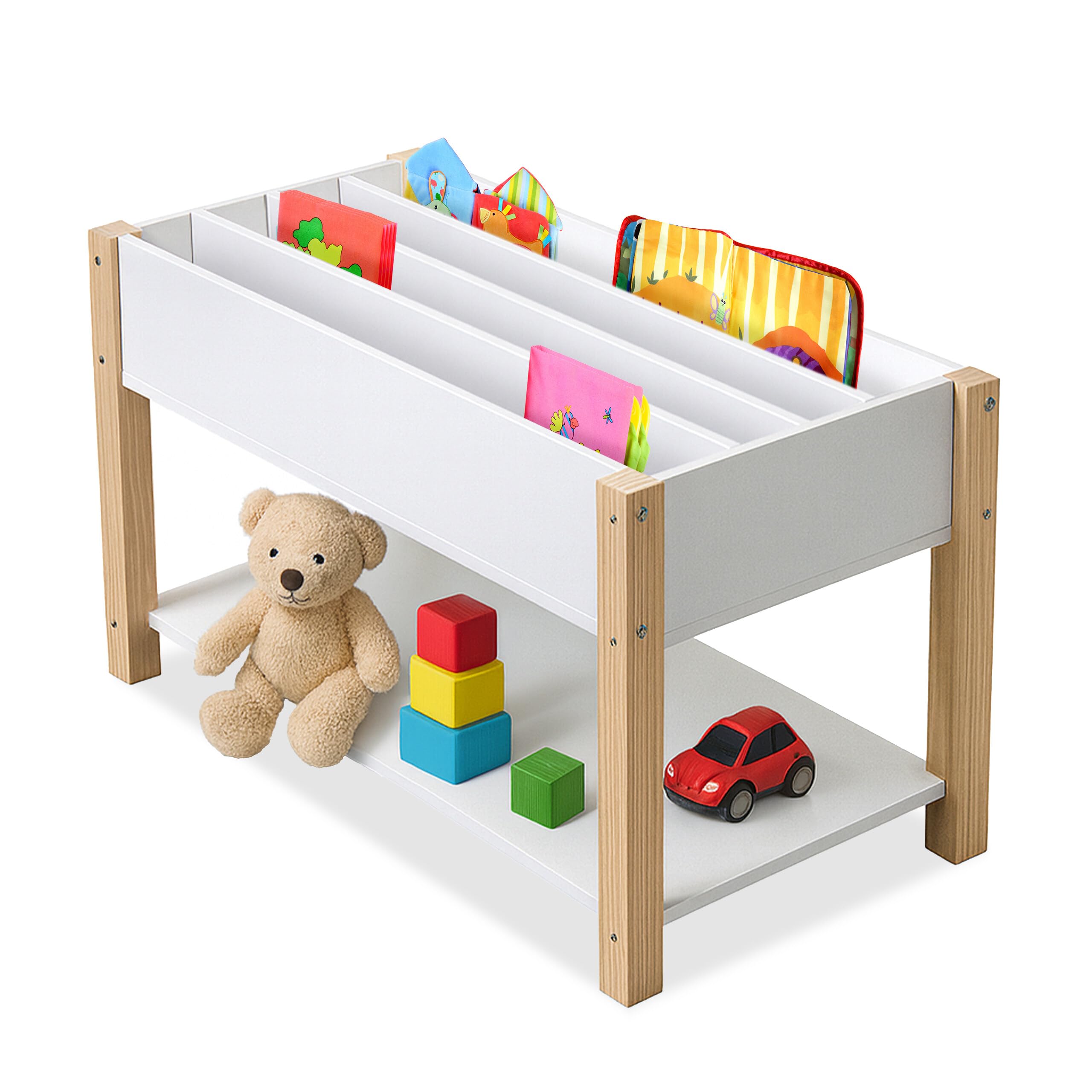 Estantería Relaxdays para niños, 4 estantes, Compartimento Abierto, Juguetes y Libros, HBT: 44x80x40 cm, Blanca/Natural.