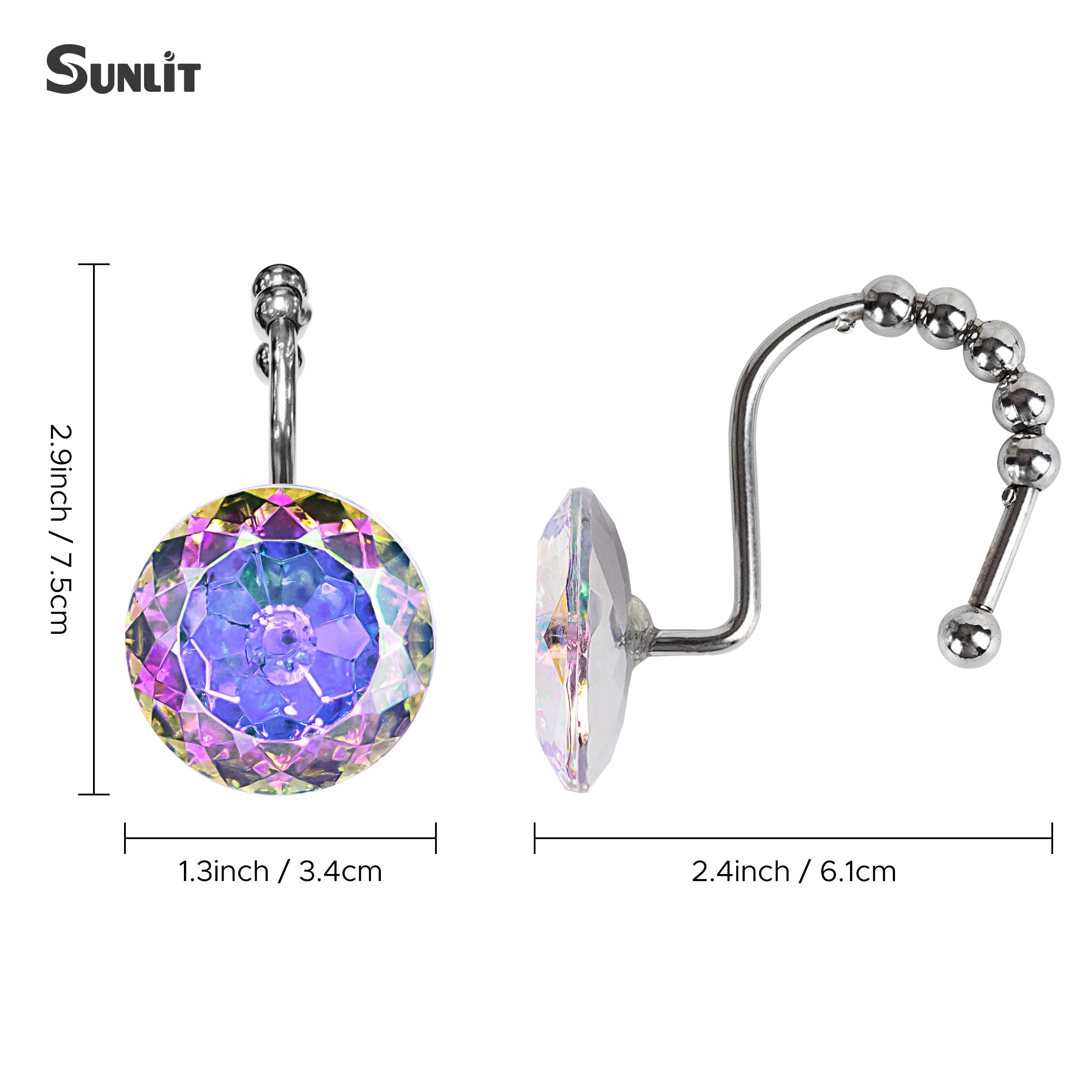 Elegant Rhinestone Shower Hooks - Glide & Shine -2 Elegant Rhinestone Shower Hooks - Glide & Shine -2