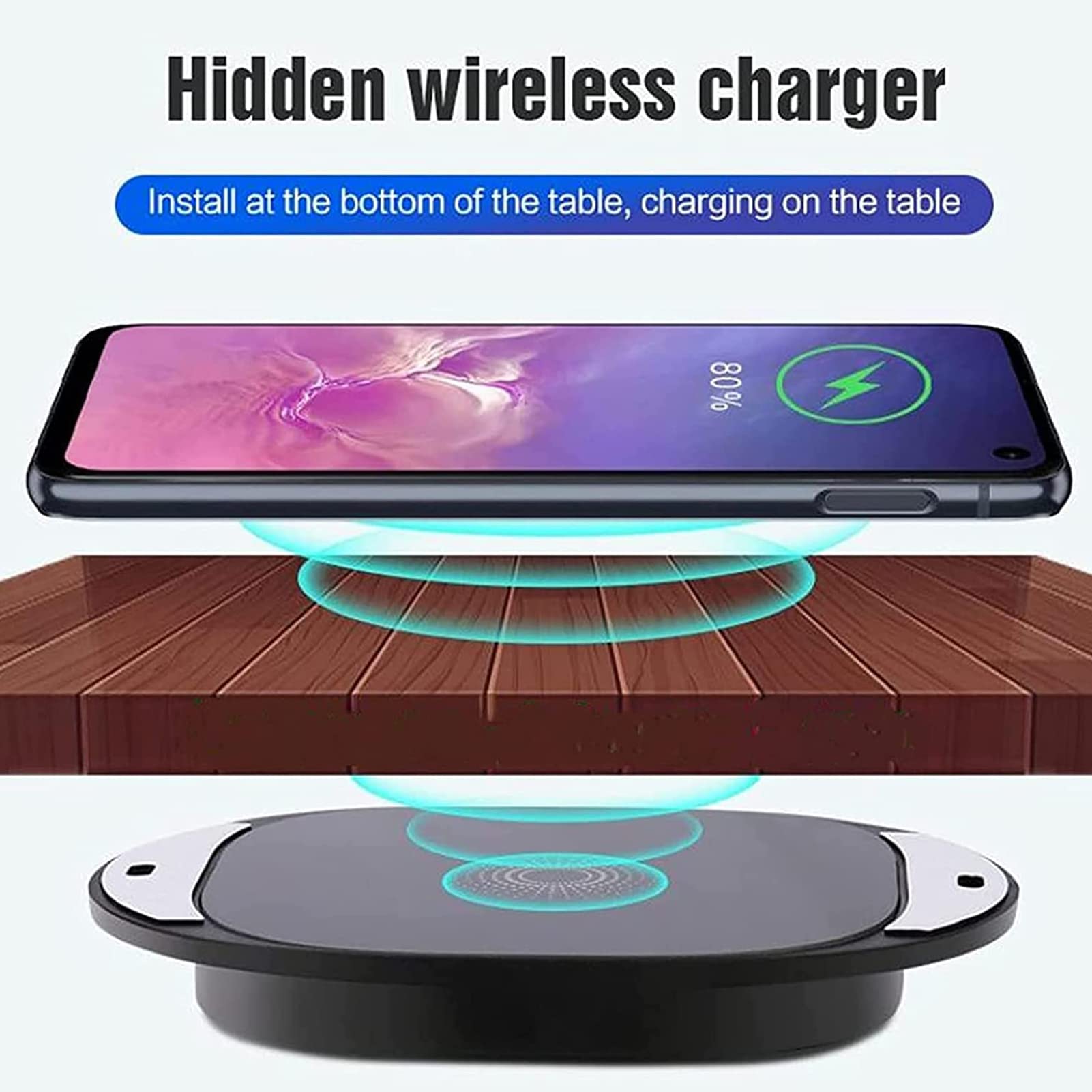 Cargador inalámbrico Invisible, Placa de Carga inalámbrica para Muebles de 10 W, Cargador de teléfono móvil inalámbrico de Larga Distancia de 10-20 mm, Adecuado para i-Phone 14 Pro MAX