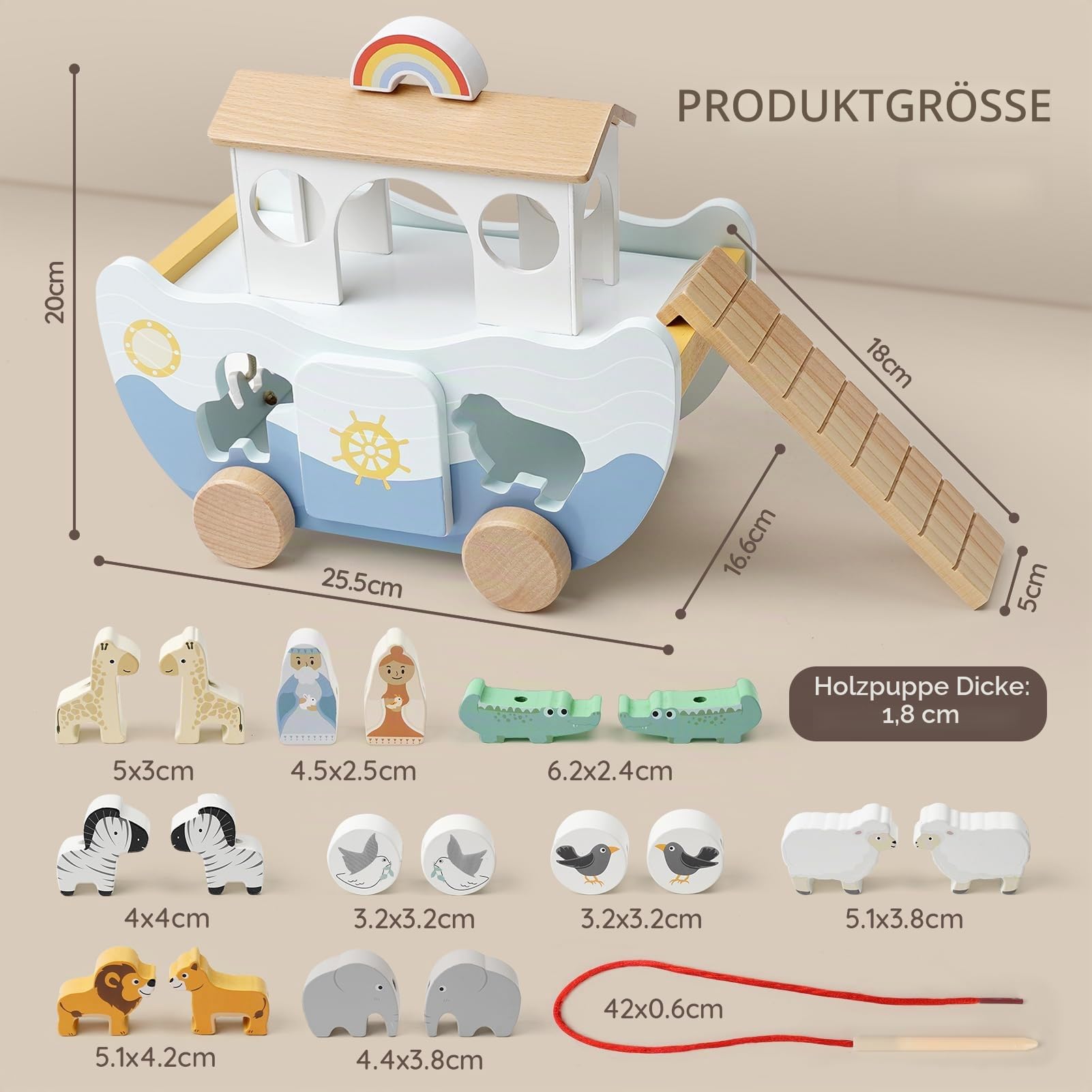 Joyreal Arche Noah Holz - Taufgeschenke für Mädchen Jungen Kinder, Montessori Spielzeug Lernspielzeug mit Bauernhof Spielzeug Sortier Stapel, Geschenk Taufe