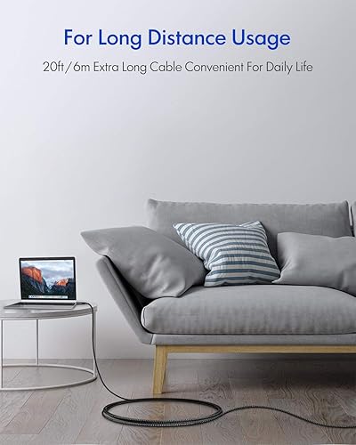 Miniatura 5 de Cable USB C a USB C de 20 pies, súper largo de 60 W USB 2.0 tipo C a C, cable de alimentación trenzado (sin datos) compatible con Samsung Galaxy,