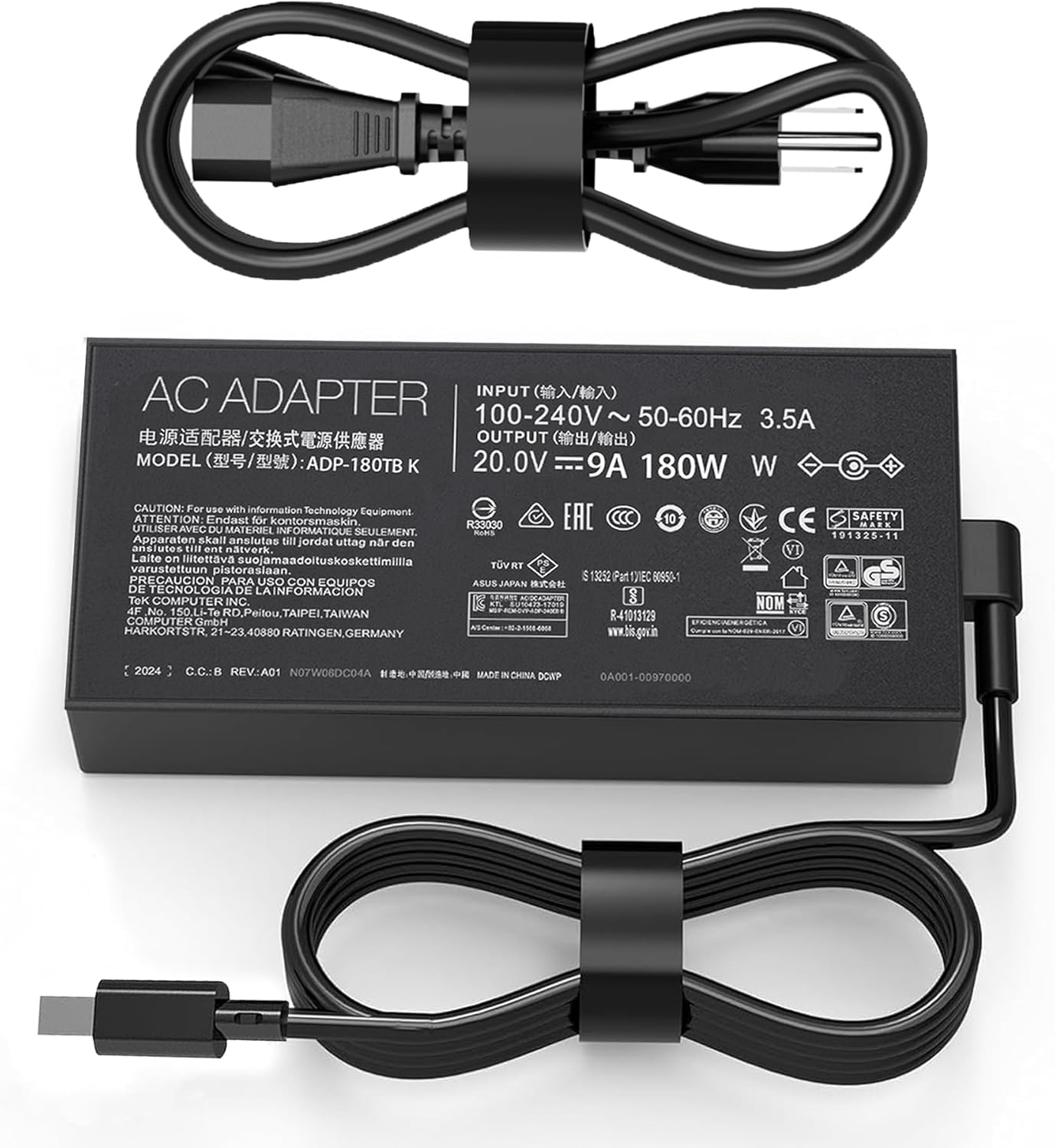 Adapter 180 W 20 V 9 A do Asus ROG Zephyrus G14 2024 GA403 GA403U GA403UI GA403UV GA403UU GA403UI-G14.R94070 GA403UV-G14.R94060 GAAA4060 403UU-R74050 ADP-180TB K ładowarka do laptopa do gier