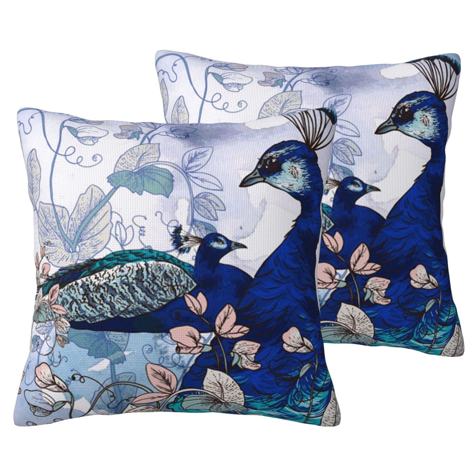Housses de coussin en lin floral paon x2 pour canapé