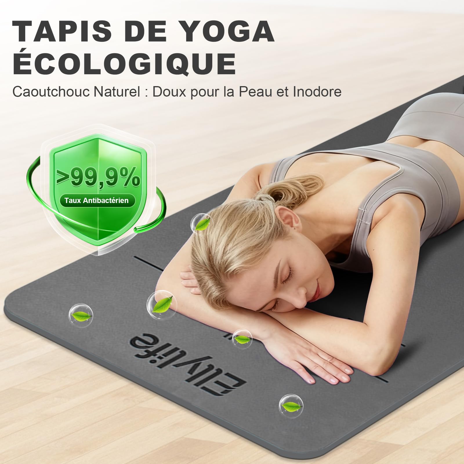 Tapis de Yoga Antidérapant Epais, avec Repères d’Alignement, Caoutchouc Naturel + Eco PU ou TPE, Doux pour la peau, Adhérence Élevée, avec Sangle, Sac à Dos et Emballage Élégant, pour Yoga Pilates