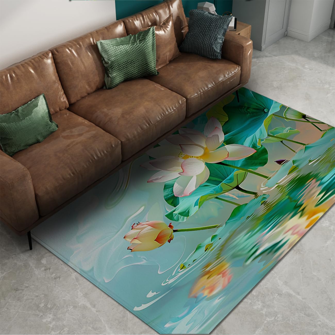 Tapis 180x240cm orientaux chambre lotus, carpette de bureau antidérapante lavable poil bas