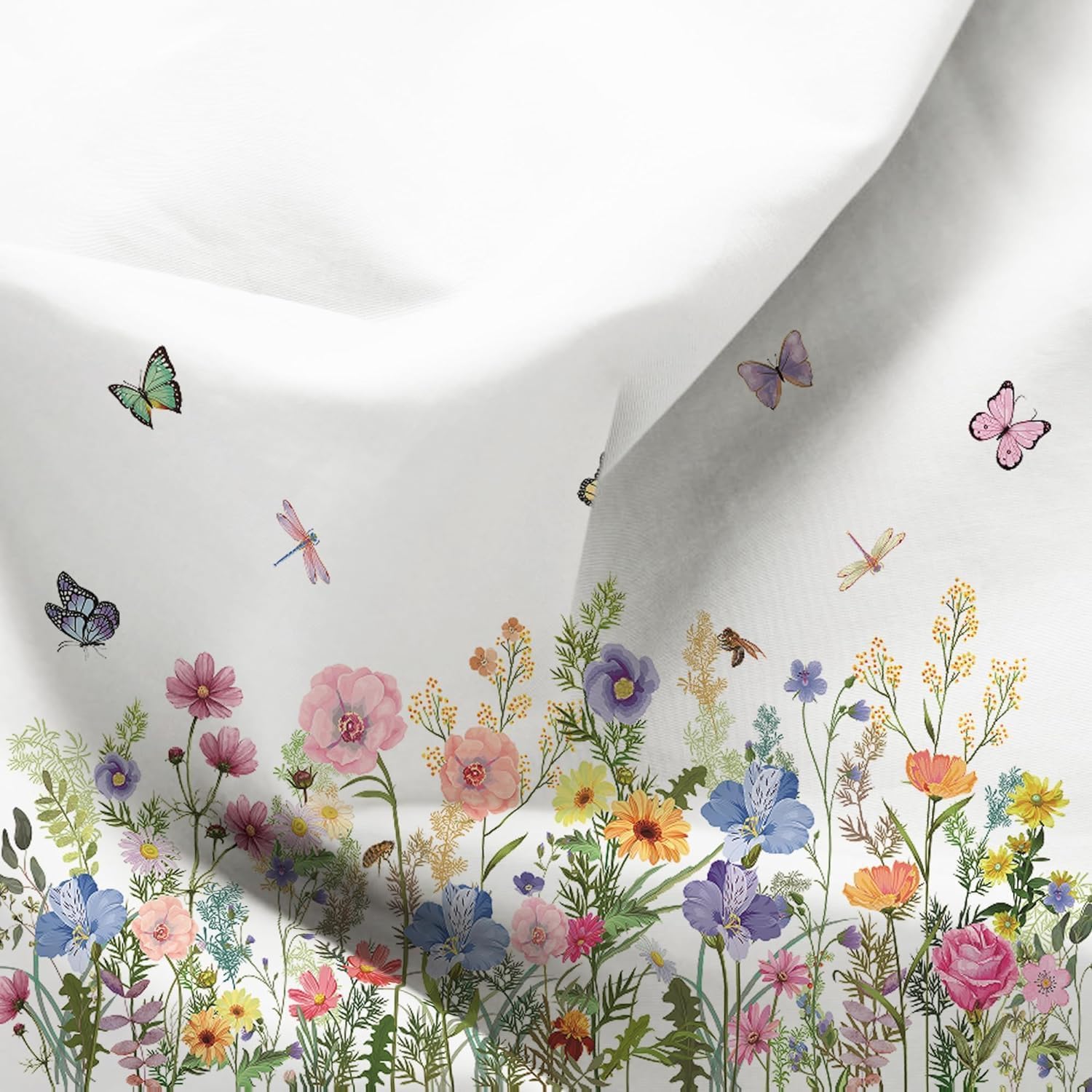 ohMobi Floral Shower Curtain,Flower Shower Curtain,Waterproof Curtain with 12 Hooks - Modern Watercolor Bathroom Decor, Butterfly Shower Curtains,72x72 Inches,Rustproof Hooks & Anti-Cling Design