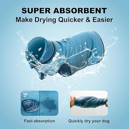 Miniatura 3 de Toallas de baño para perros de secado rápido, batas de perro para después del baño, abrigo absorbente de alta calidad, cuello ajustable y cintura