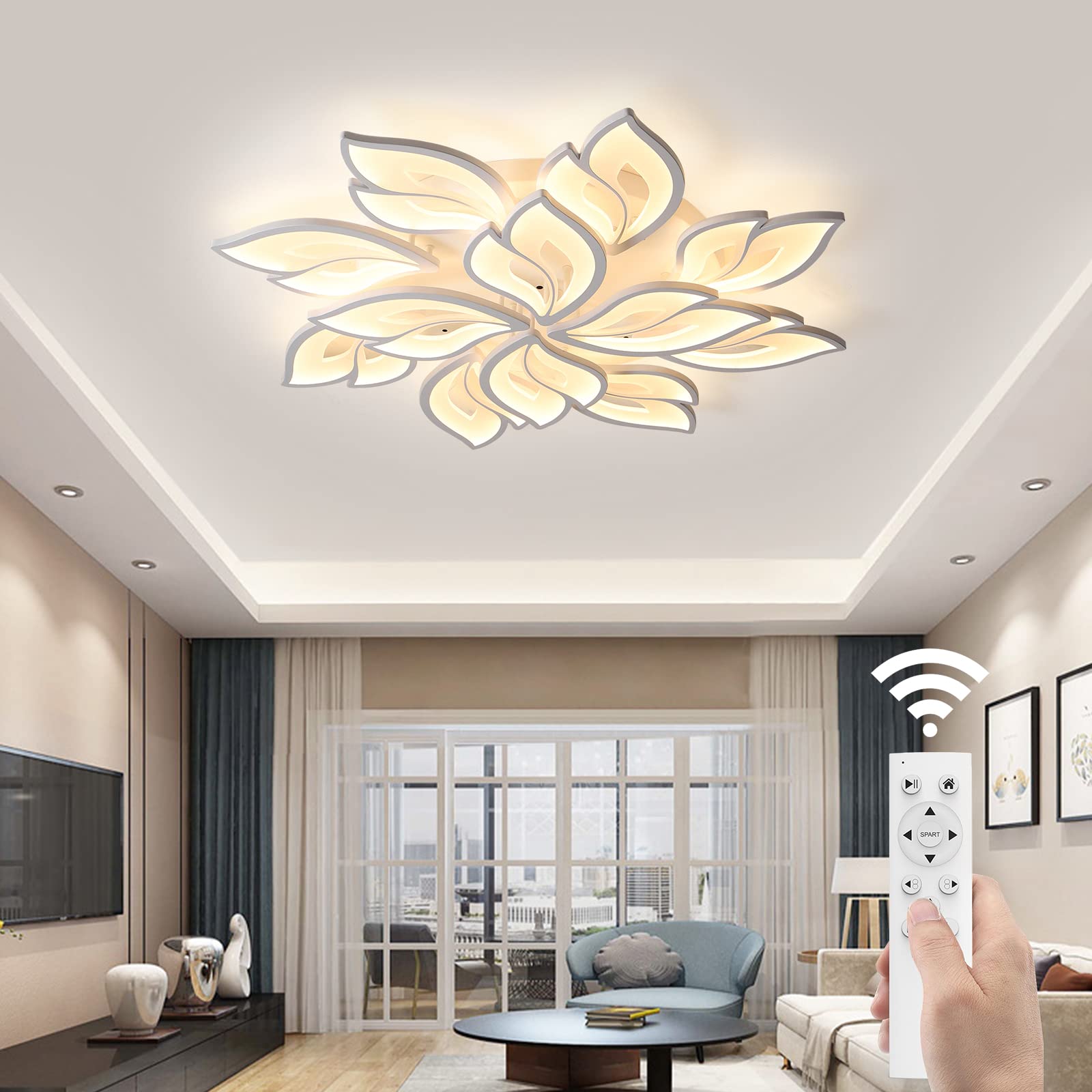 JAYMP Flower Shaped Ceiling Light Dimmable Modern Ceiling Lamp Remote
