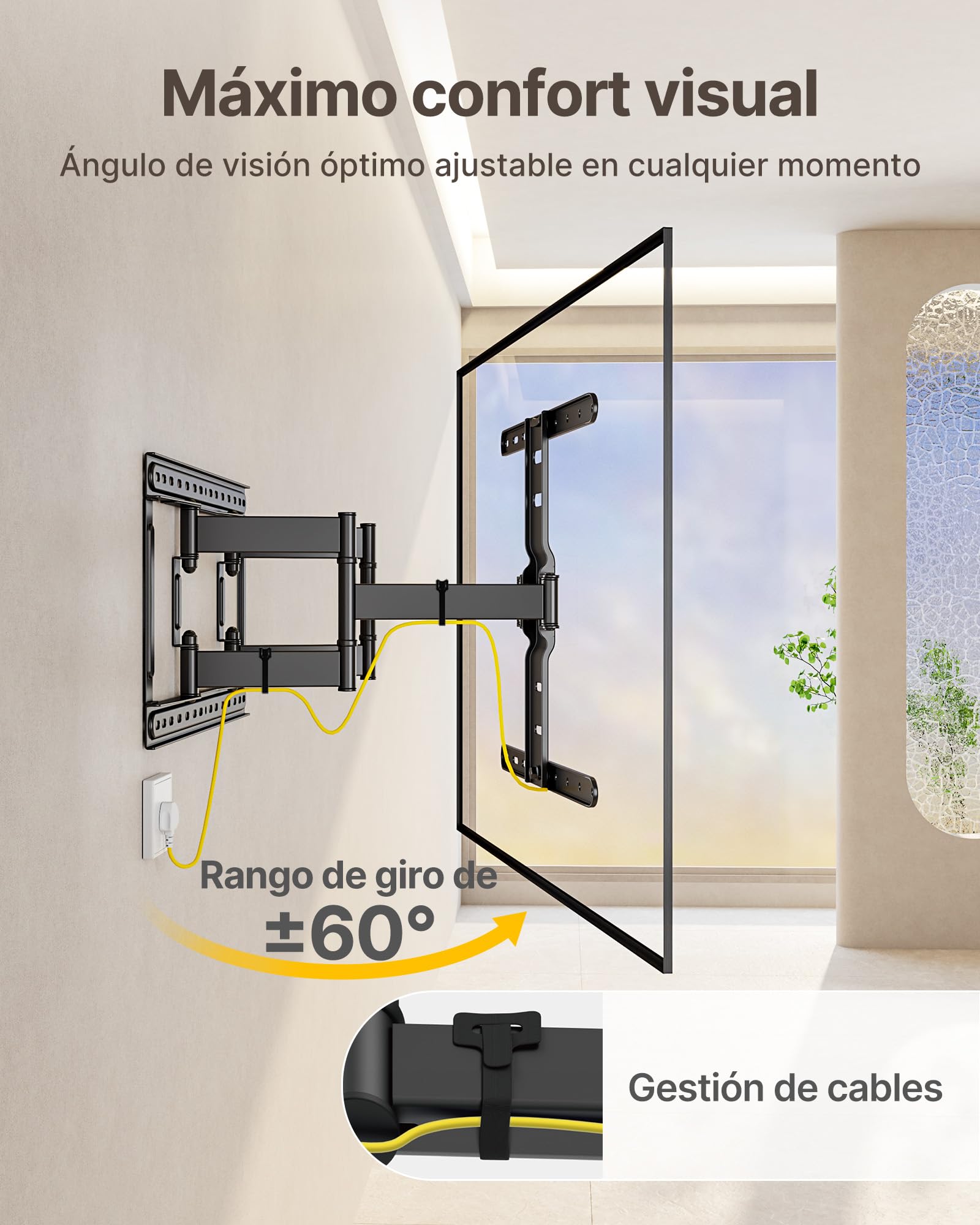 monTEK Slim - Soporte de pared para televisores de 37 a 75 pulgadas (hasta 60 kg, máx. VESA 400 x 400) | Soporte de TV de 1,1 pulgadas, orientable, inclinable y extensible, totalmente móvil, 4 posiciones de carga, fácil montaje
