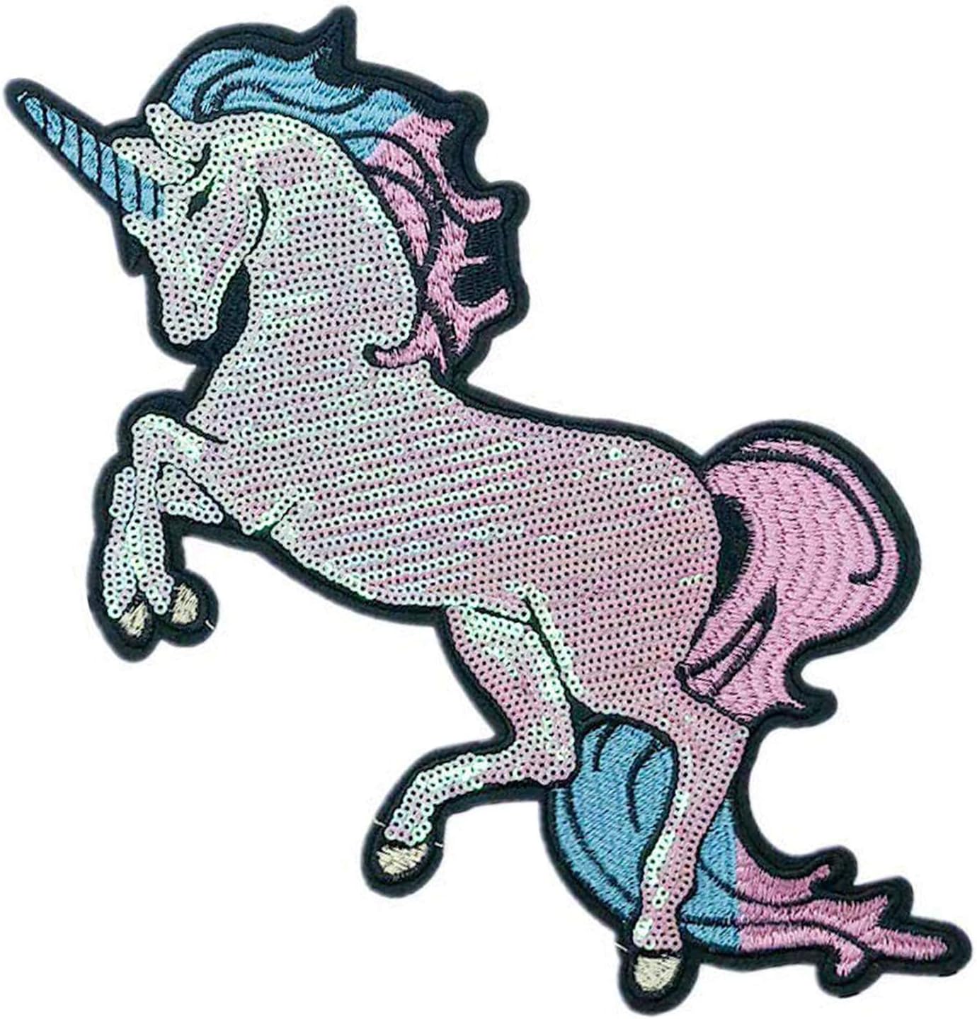 7 SEVENTOPIA Unicorn Sequin Embroidered Patches Applique 2 Pack DIY Sew Iron on Large Patches for Backpacks, Handbags