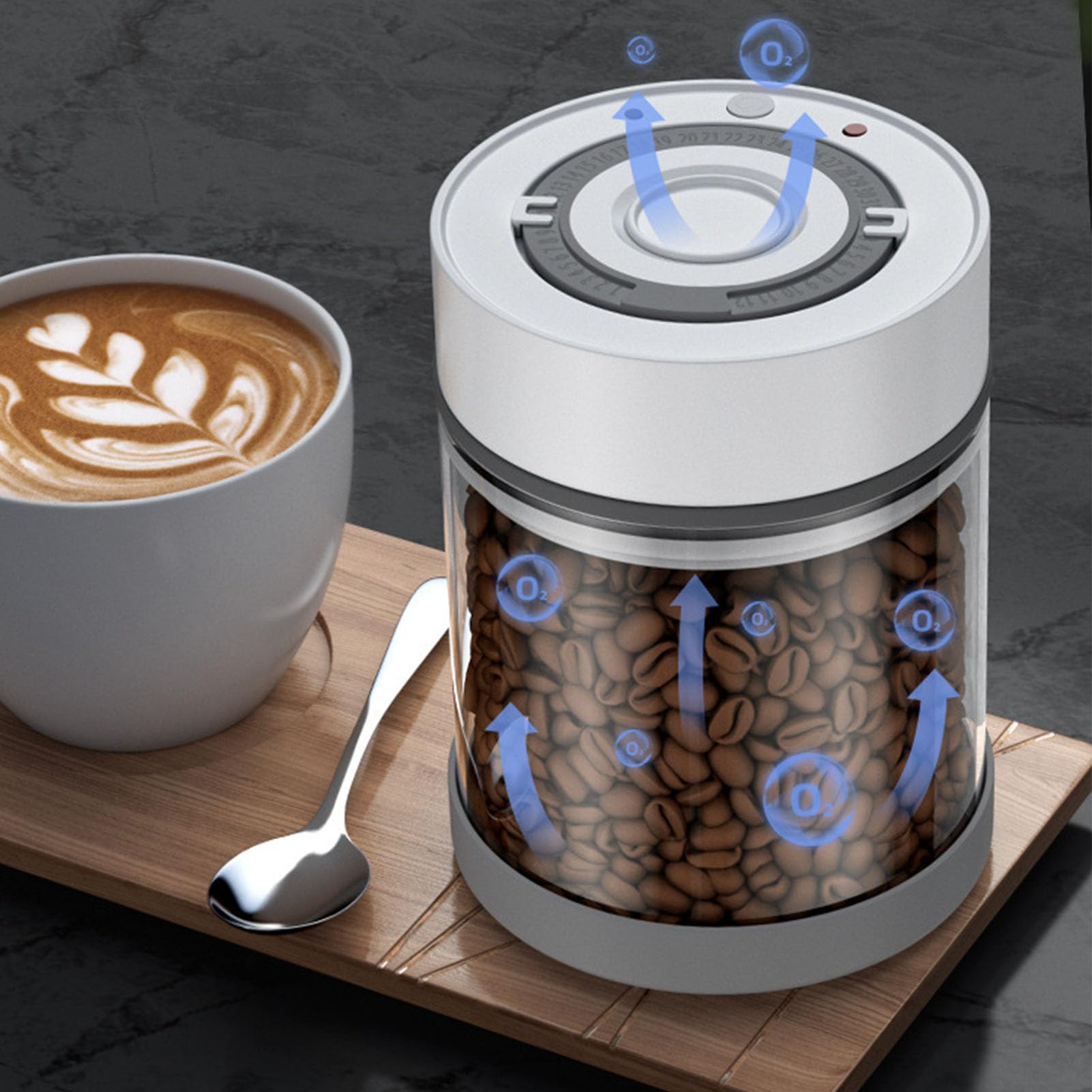 Asixxsix Automatischer Vakuum-Kaffee-Behälter, luftdicht verschlossener elektrischer Vakuum-Behälter, Kaffeebohnen Tee Trockenfrüchte Nüsse Aufbewahrungs-Organisator Eingebauter 500mAh
